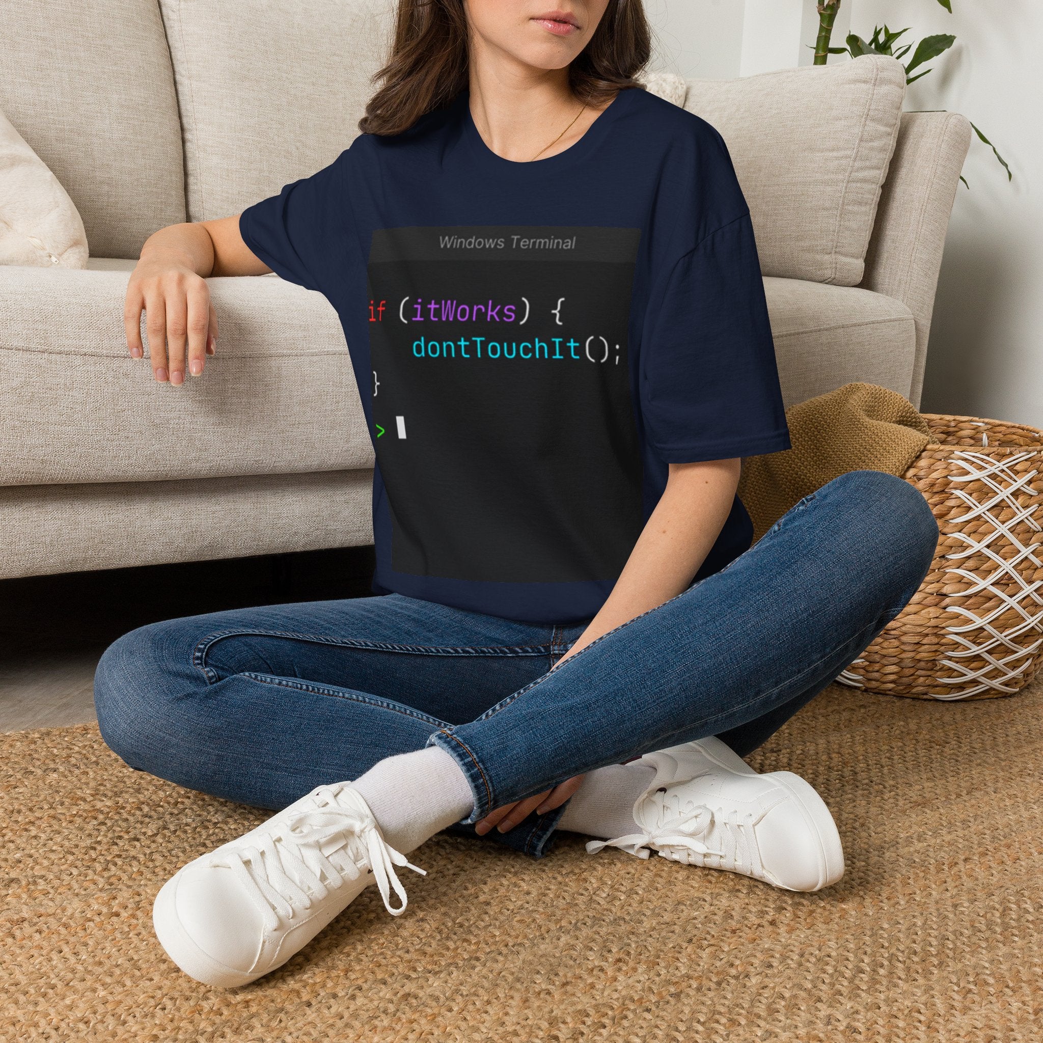 “if (itWorks) { don'tTouchIt(); }” Coding Terminal Tech Humor Graphic T-Shirt