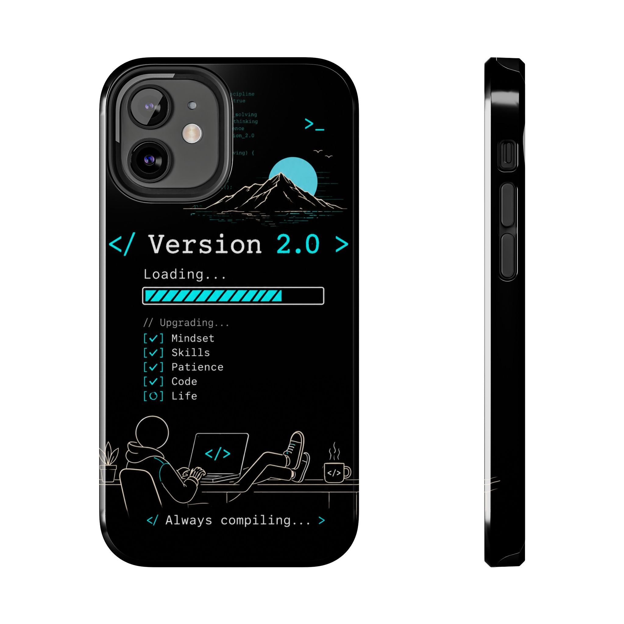 "< Version 2.0 >" Motivational Programmer Coding Graphic Design Tough Phone Case