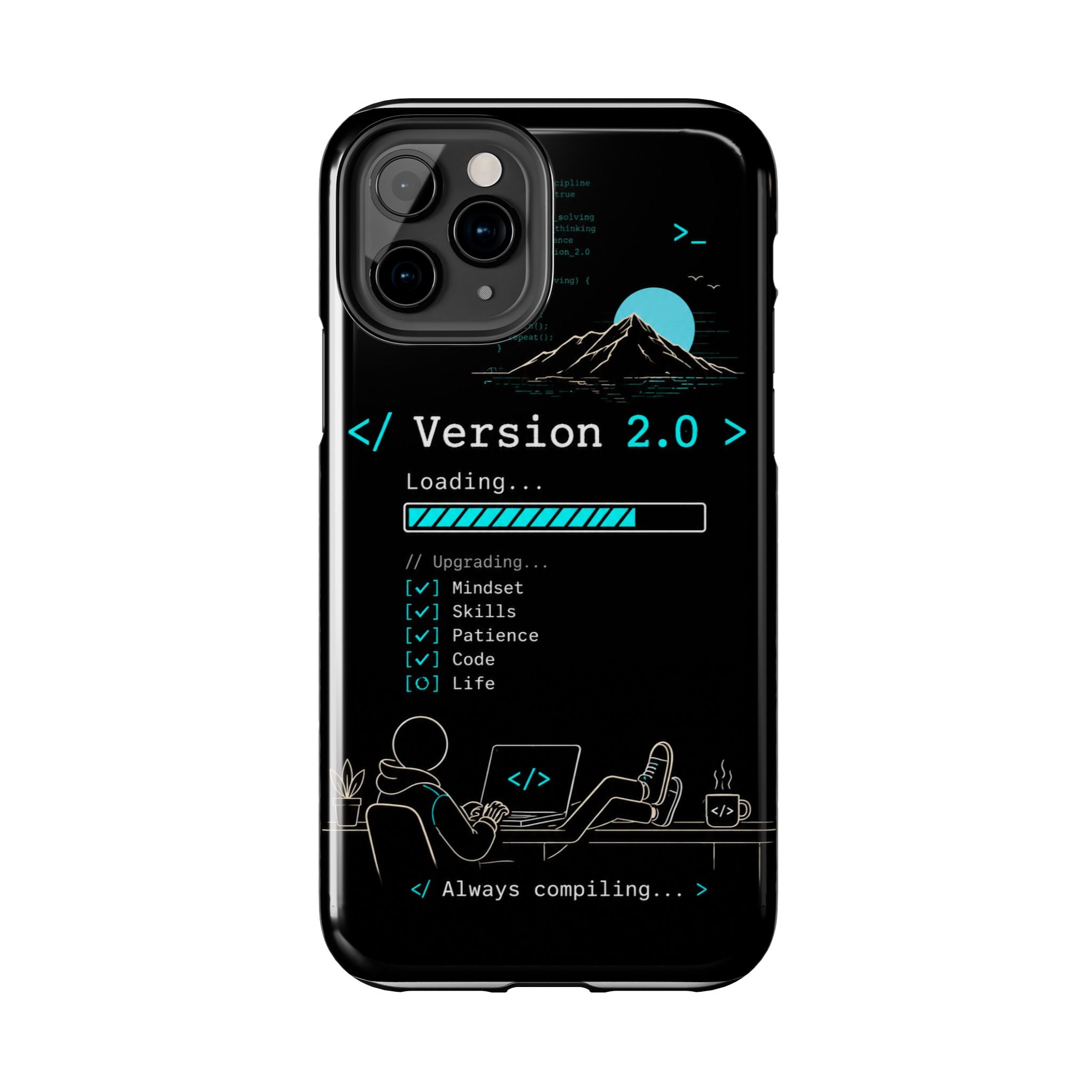 "< Version 2.0 >" Motivational Programmer Coding Graphic Design Tough Phone Case