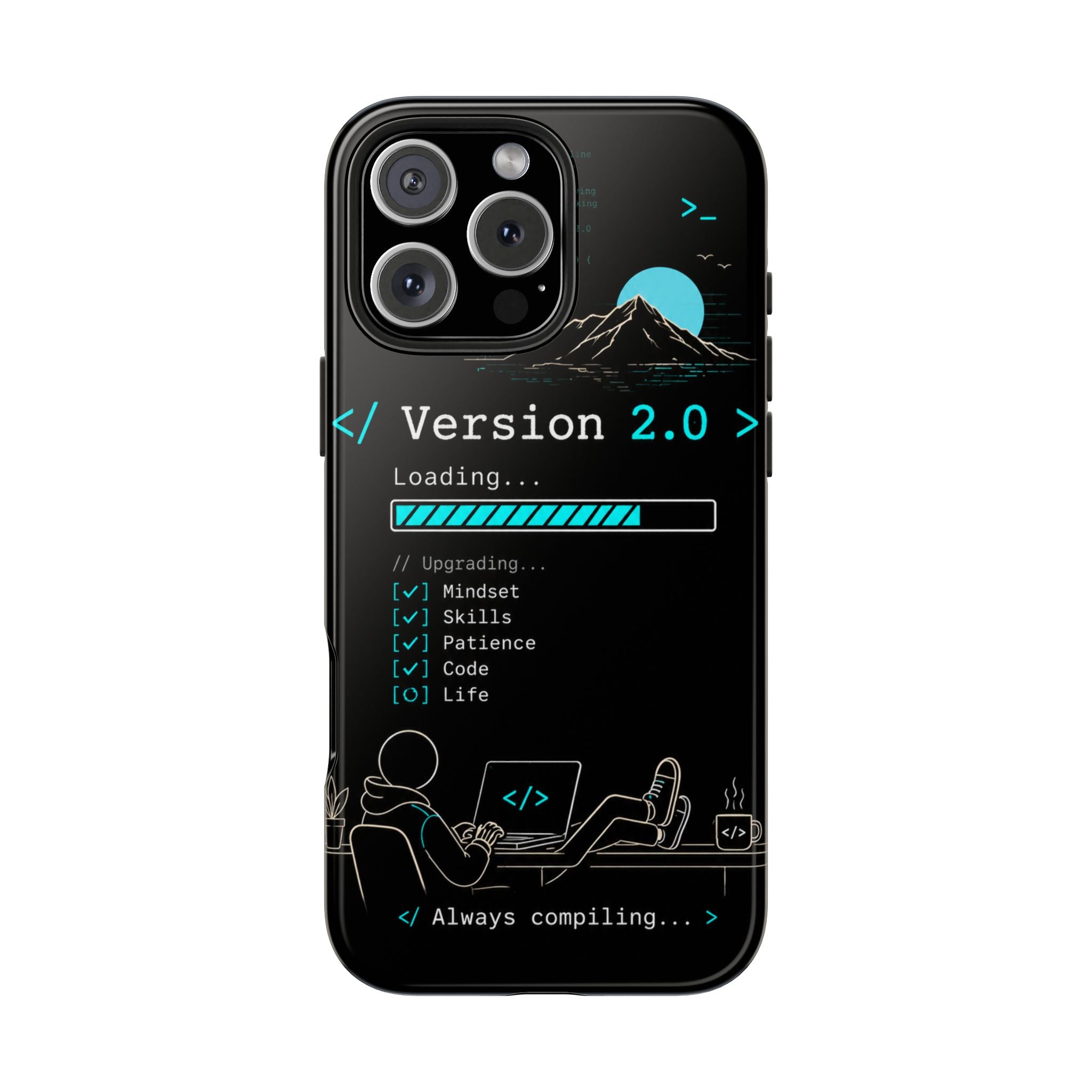 "< Version 2.0 >" Motivational Programmer Coding Graphic Design Tough Phone Case