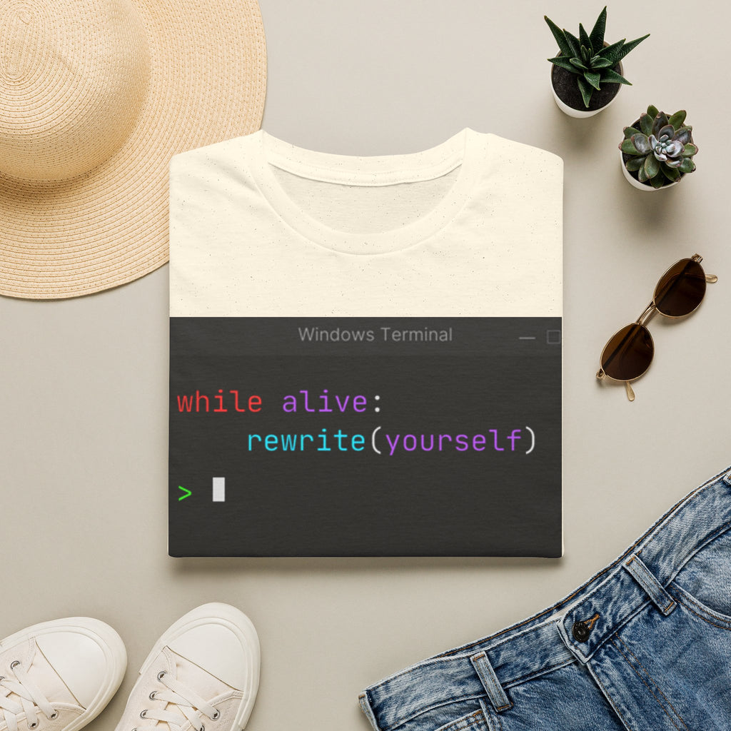 “while alive: rewrite(yourself)” Coding Terminal Motivational Graphic T-Shirt