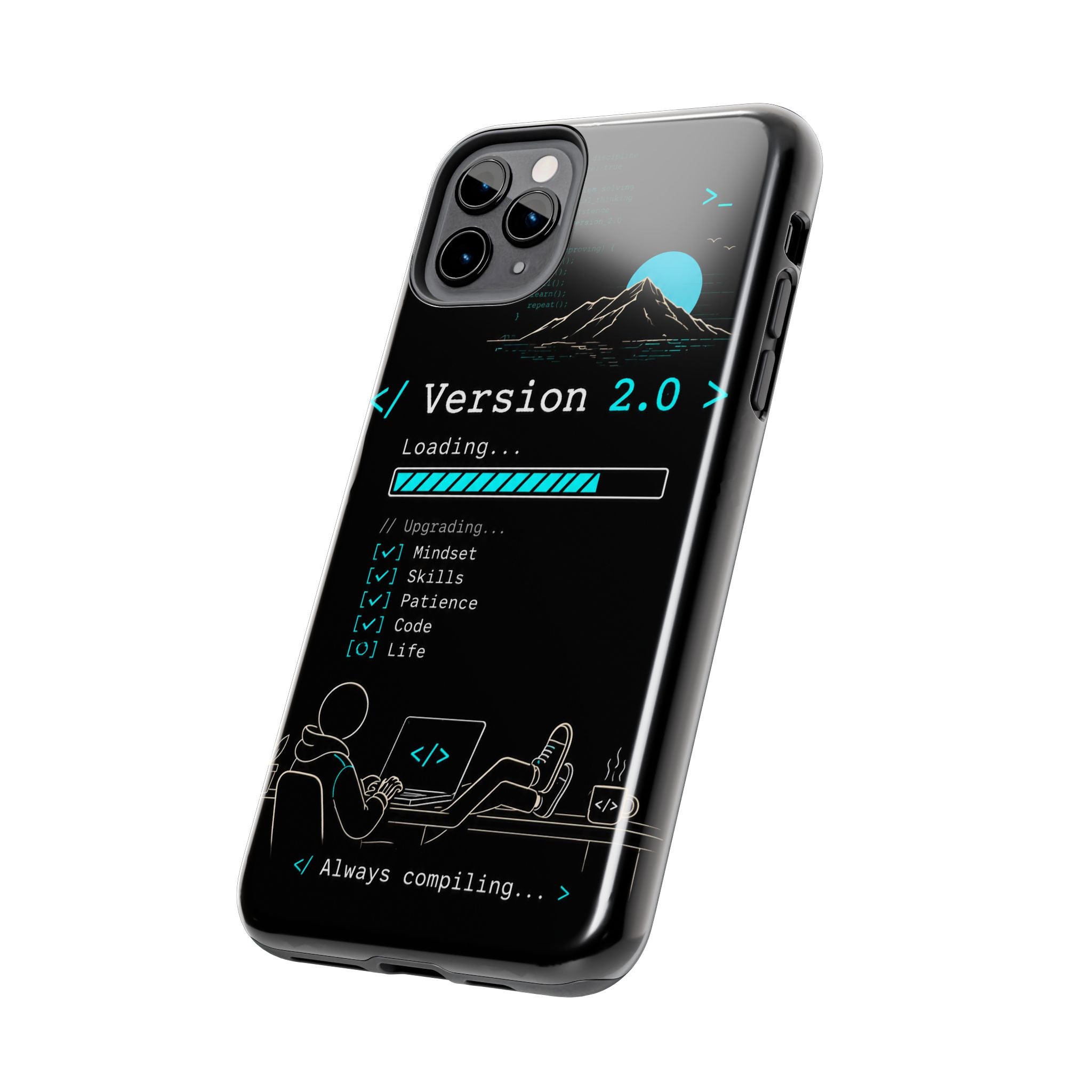"< Version 2.0 >" Motivational Programmer Coding Graphic Design Tough Phone Case