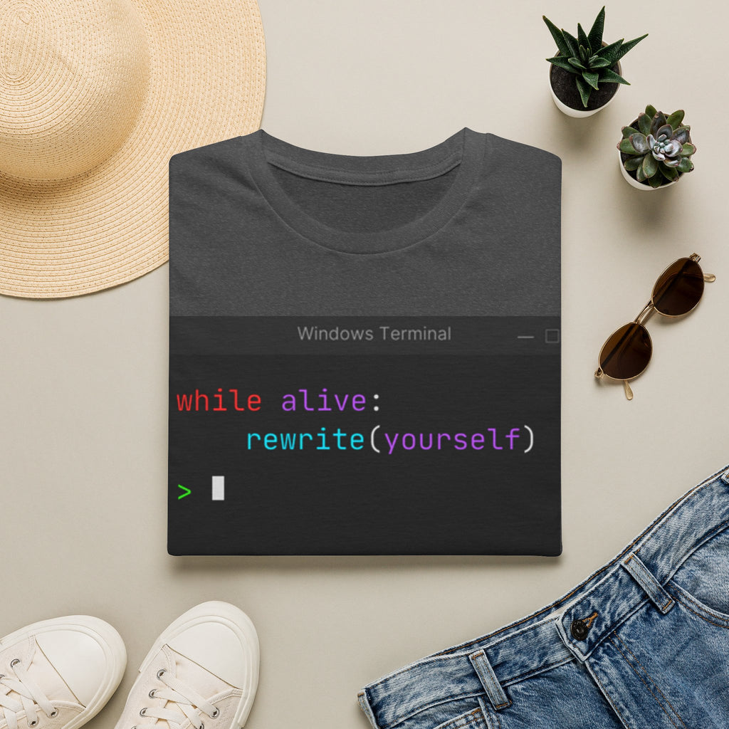 “while alive: rewrite(yourself)” Coding Terminal Motivational Graphic T-Shirt