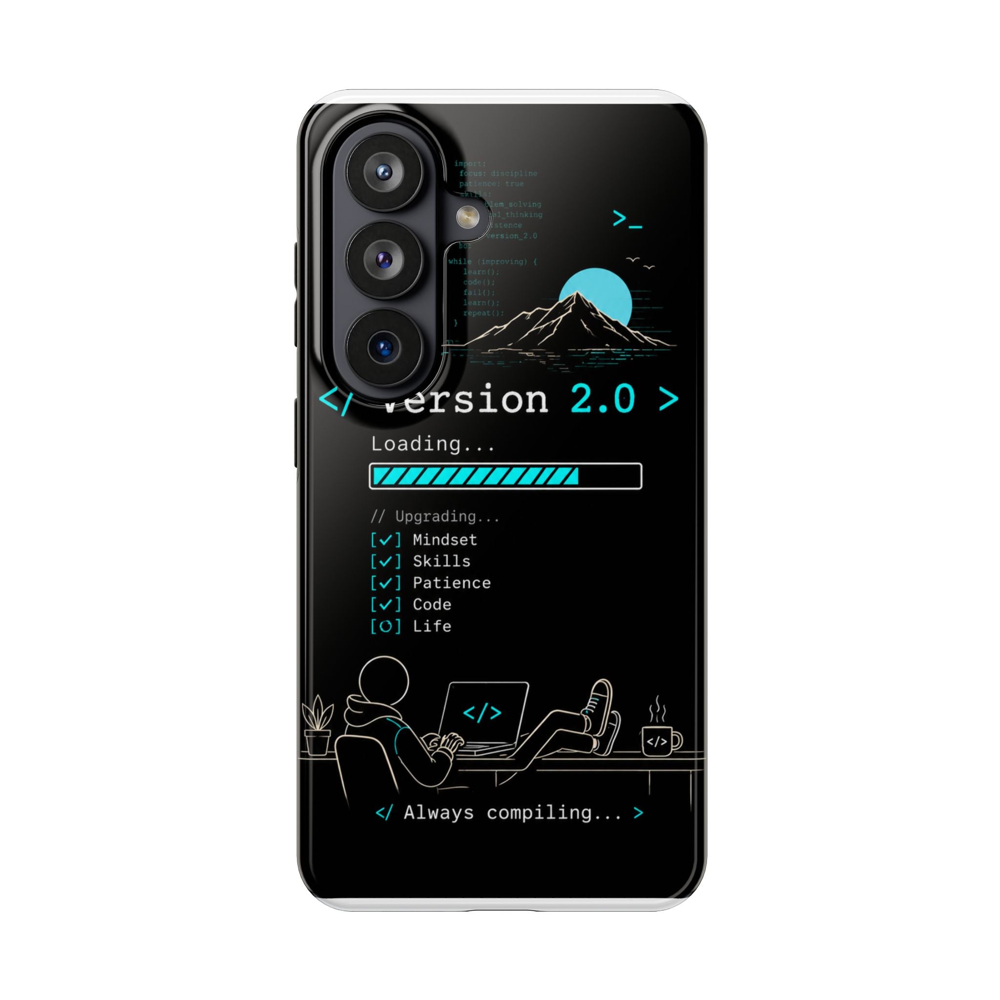 "< Version 2.0 >" Motivational Programmer Coding Graphic Design Tough Phone Case