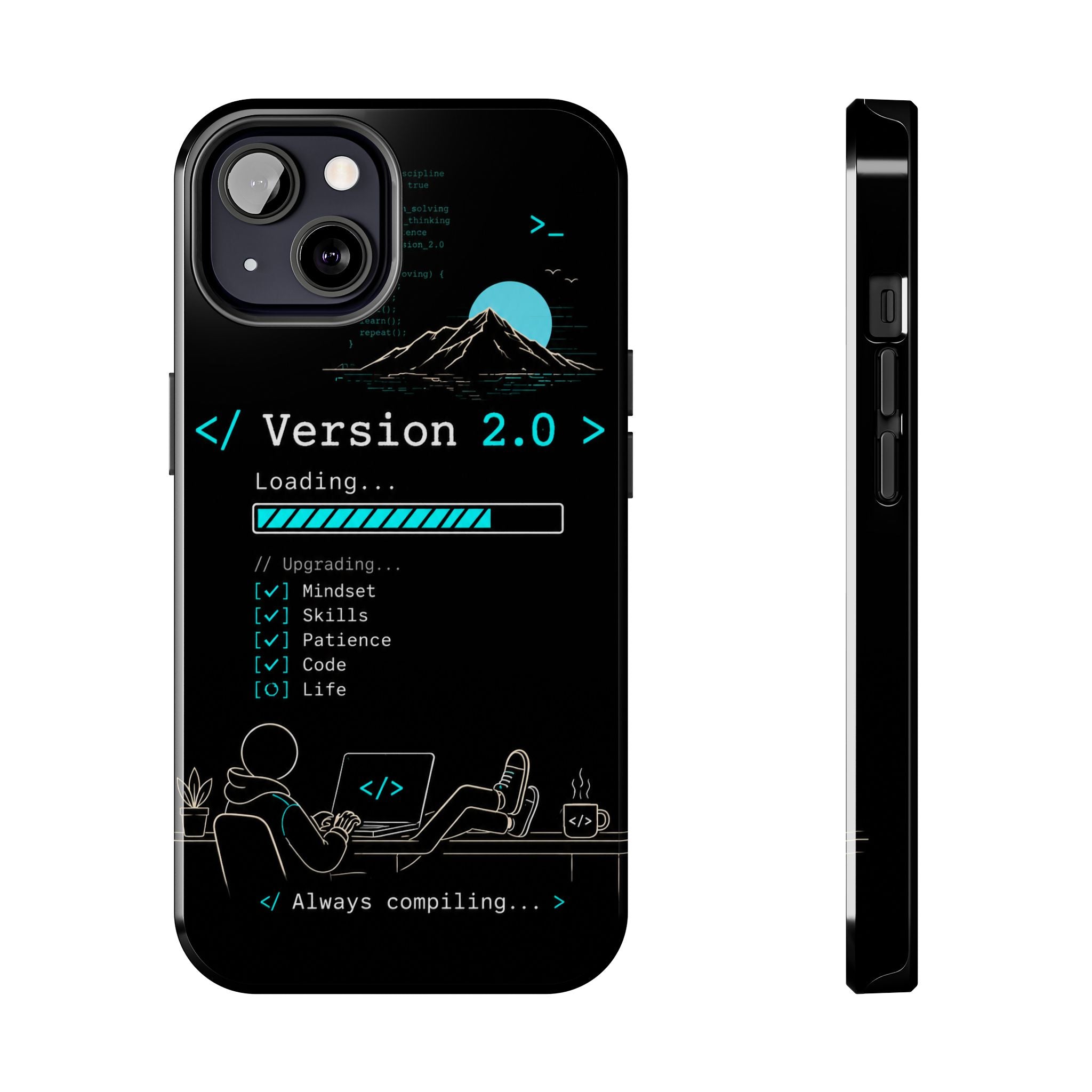 "< Version 2.0 >" Motivational Programmer Coding Graphic Design Tough Phone Case