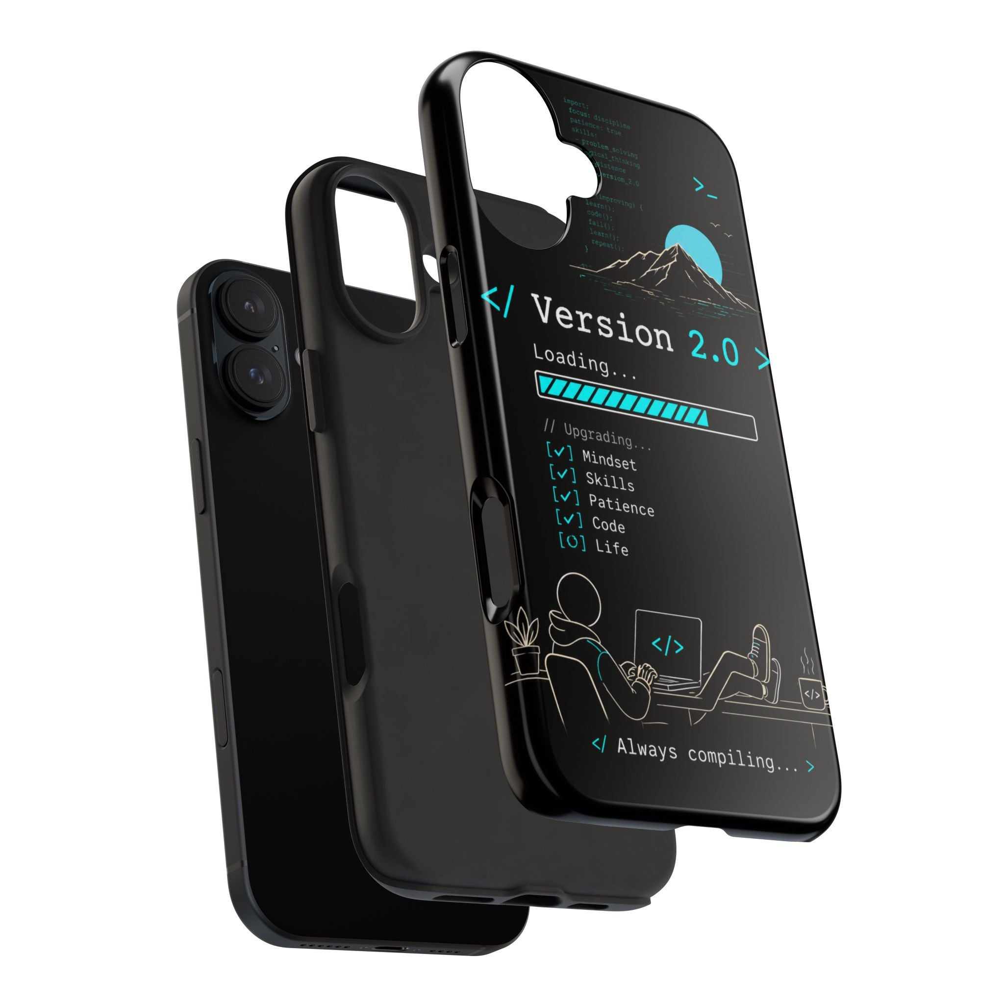 "< Version 2.0 >" Motivational Programmer Coding Graphic Design Tough Phone Case