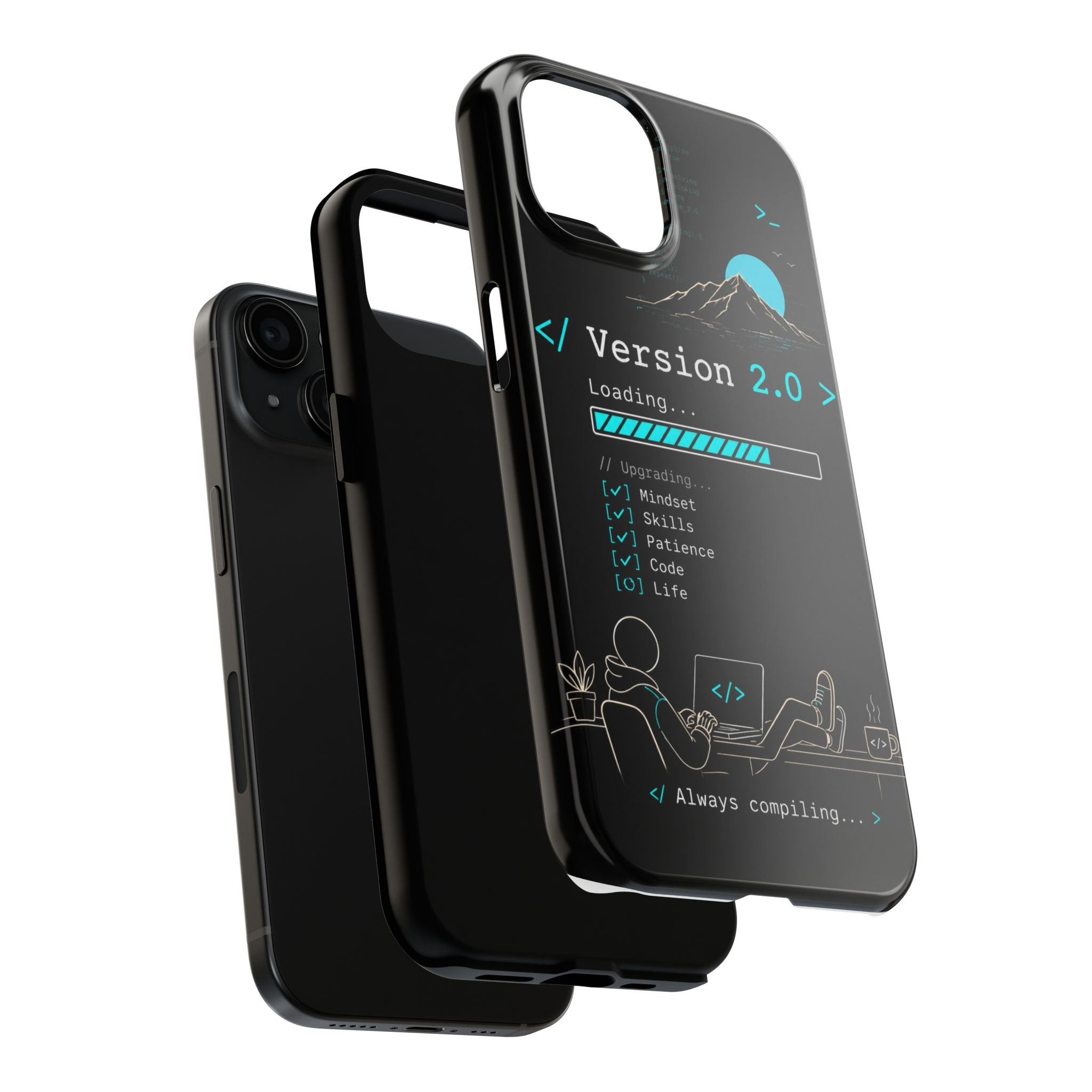 "< Version 2.0 >" Motivational Programmer Coding Graphic Design Tough Phone Case