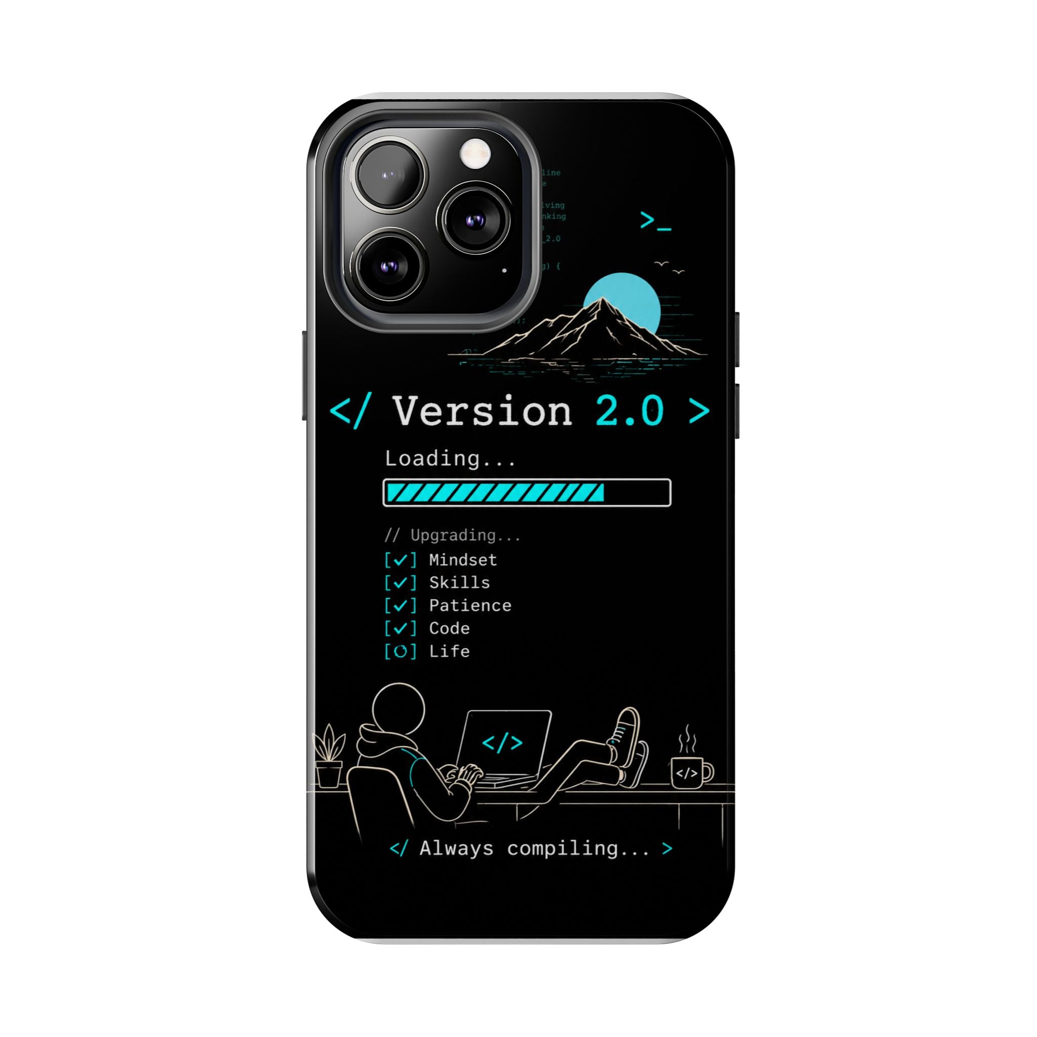 "< Version 2.0 >" Motivational Programmer Coding Graphic Design Tough Phone Case
