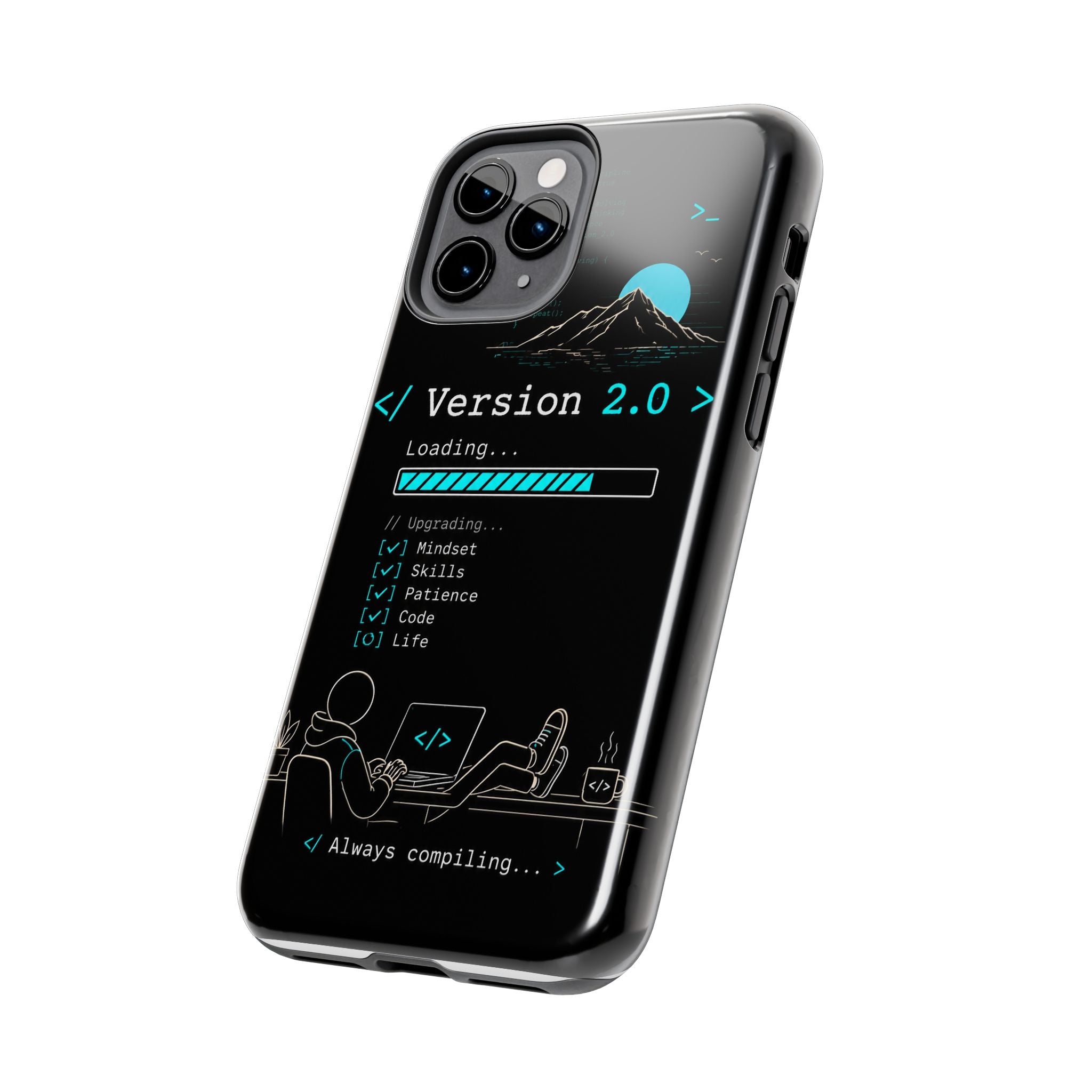 "< Version 2.0 >" Motivational Programmer Coding Graphic Design Tough Phone Case