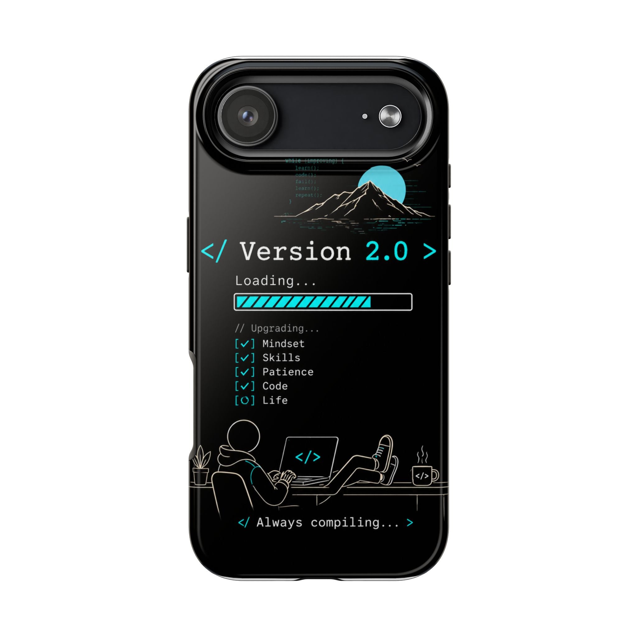 "< Version 2.0 >" Motivational Programmer Coding Graphic Design Tough Phone Case