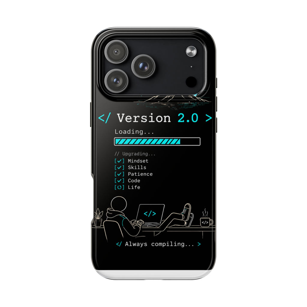 "< Version 2.0 >" Motivational Programmer Coding Graphic Design Tough Phone Case