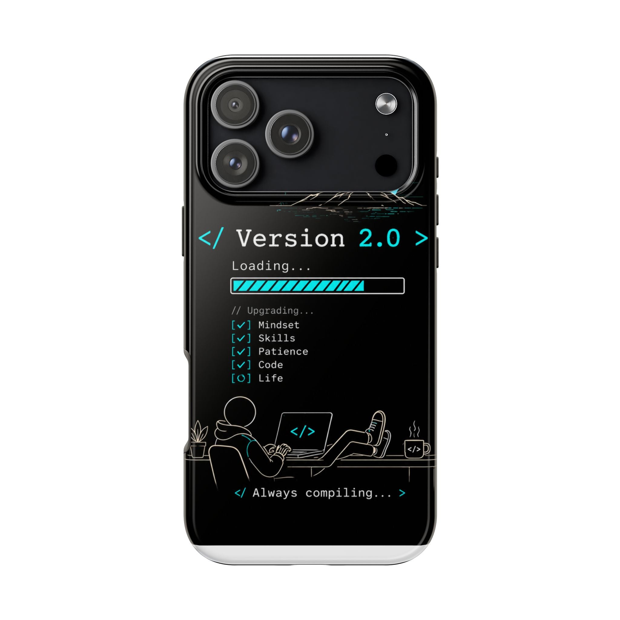 "< Version 2.0 >" Motivational Programmer Coding Graphic Design Tough Phone Case