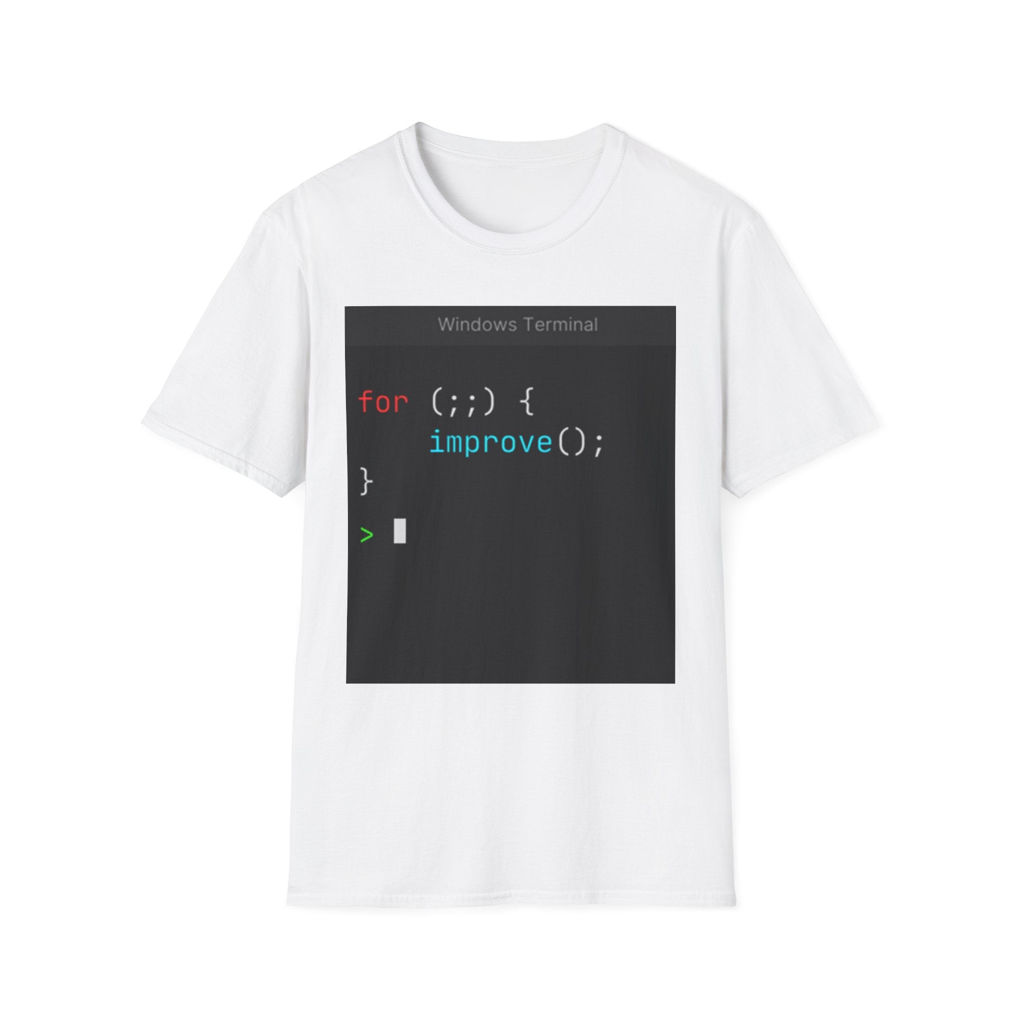 “for (;;){ improve(); }” Coding Terminal Motivational Graphic T-Shirt