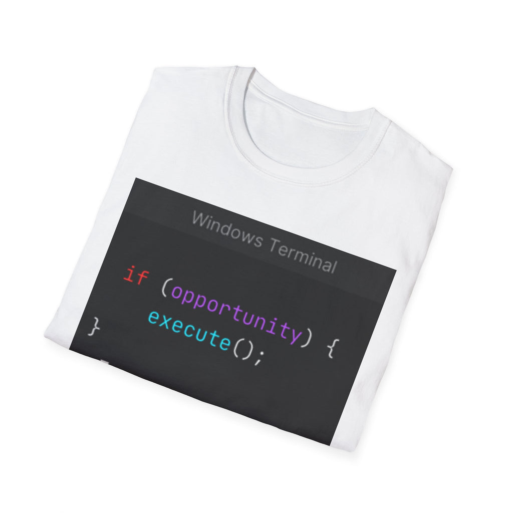 "if (opportunity) { execute(); }" Coding Terminal Motivational Graphic T-Shirt
