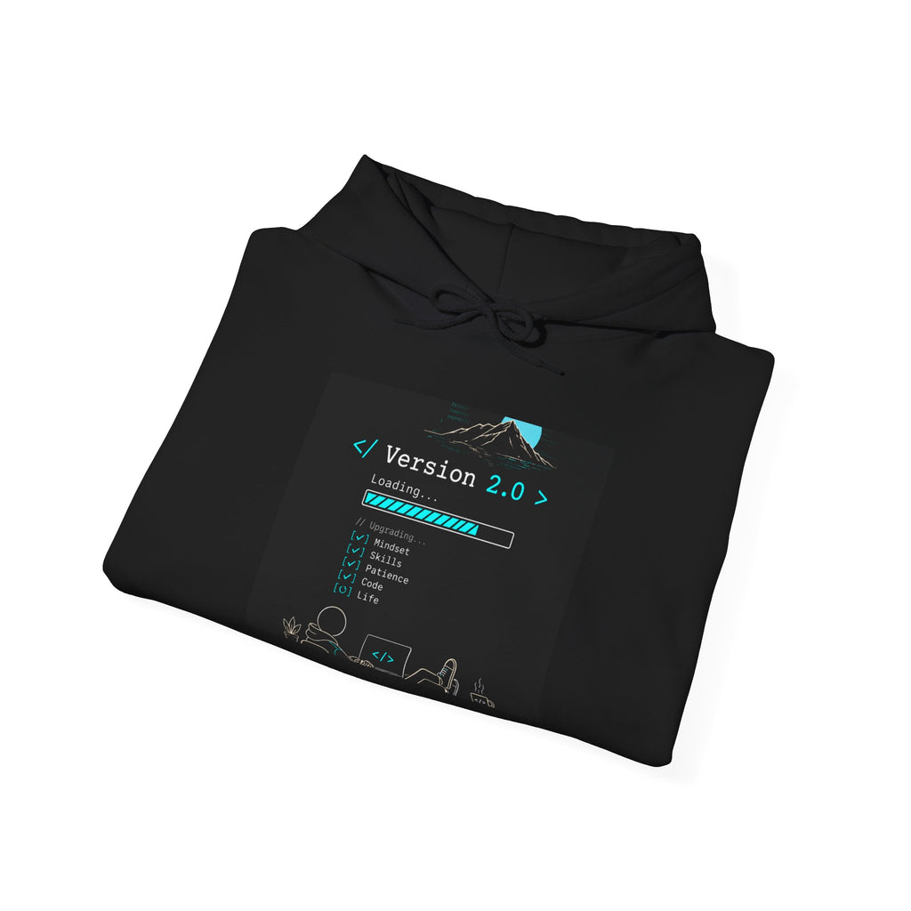 "Version 2.0" Motivational Programmer Coding Neon Black & Blue Hoodie