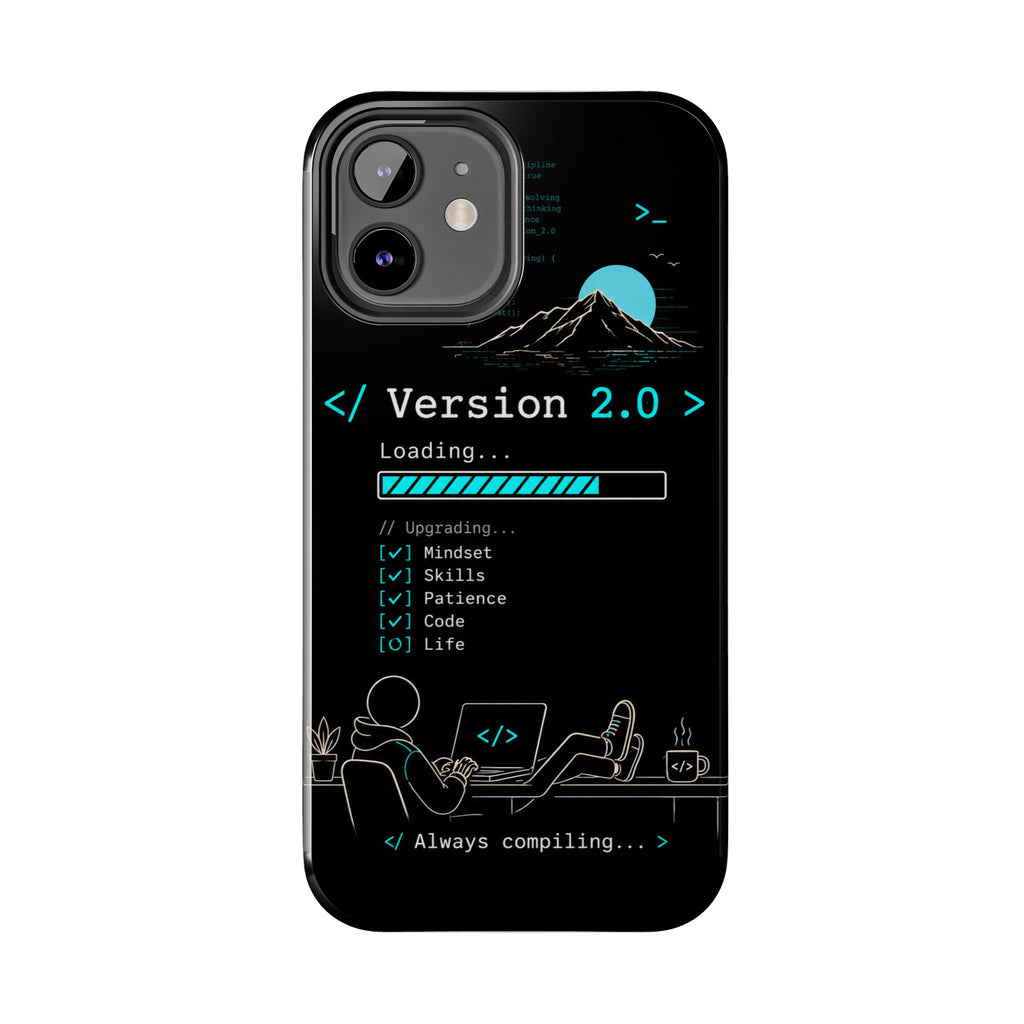 "< Version 2.0 >" Motivational Programmer Coding Graphic Design Tough Phone Case