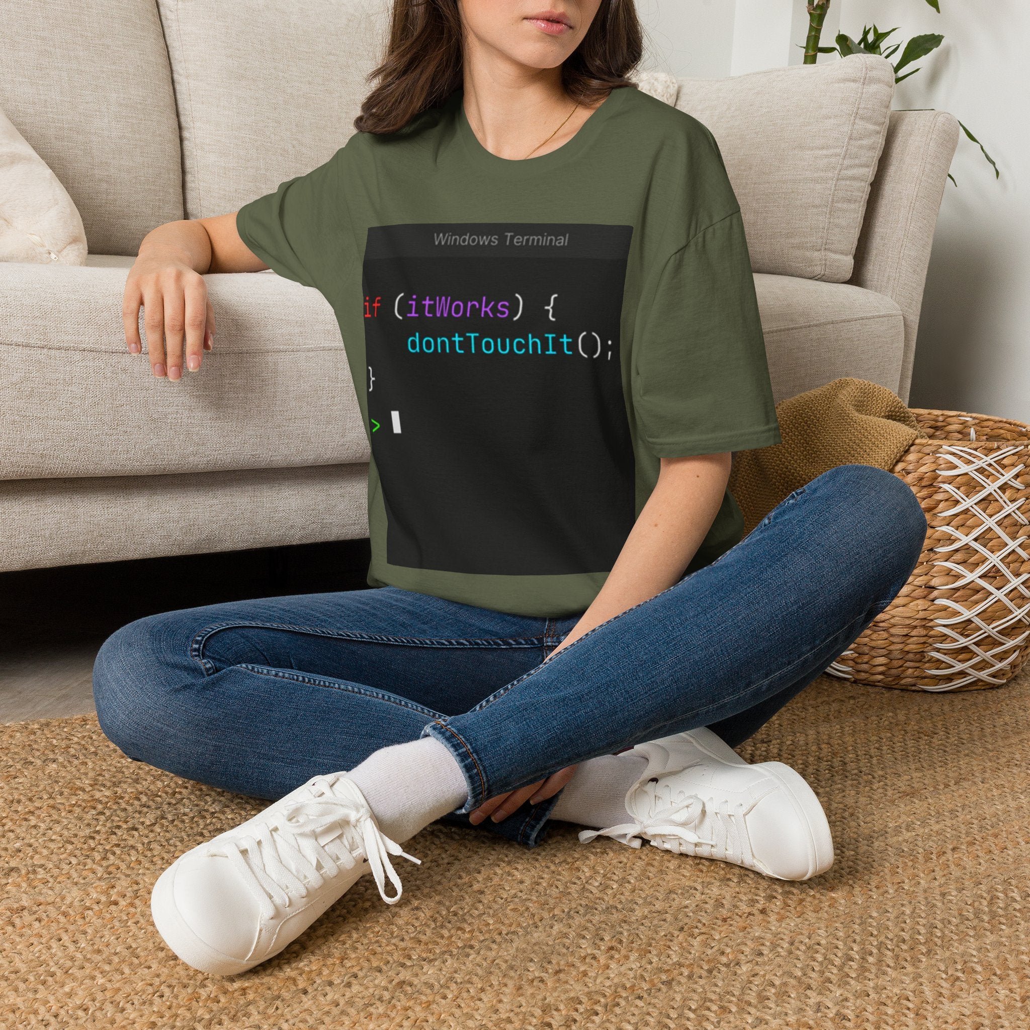 “if (itWorks) { don'tTouchIt(); }” Coding Terminal Tech Humor Graphic T-Shirt