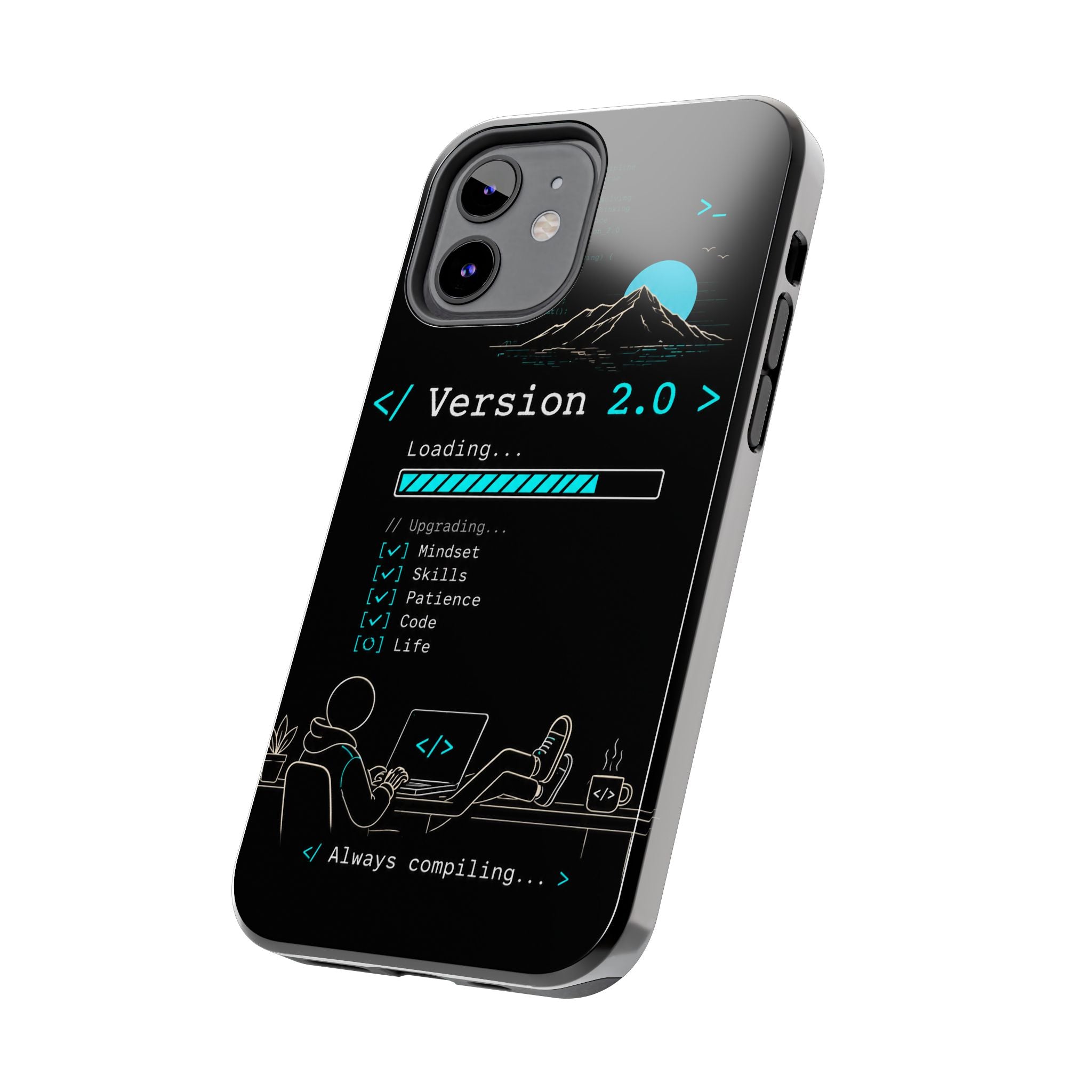 "< Version 2.0 >" Motivational Programmer Coding Graphic Design Tough Phone Case