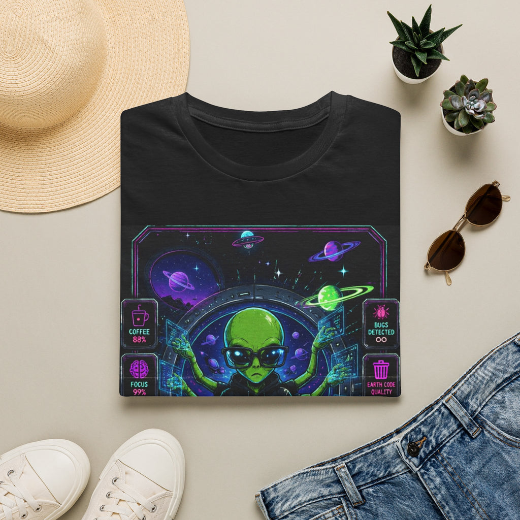 "Alien Code Is BIS" Neon Alien Programmer/Gamer Graphic Design T-Shirt