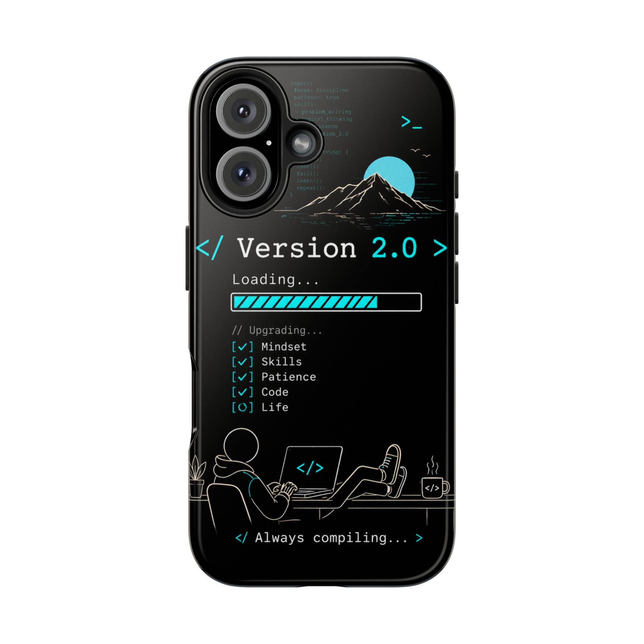 "< Version 2.0 >" Motivational Programmer Coding Graphic Design Tough Phone Case