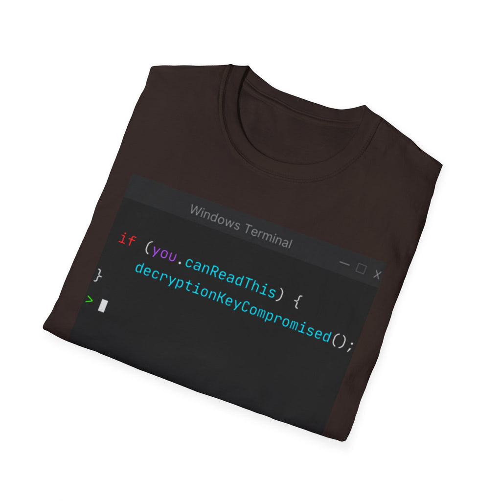 "if (you.canReadThis) { decryptionKeyCompromised(); }" Coding Terminal Tech Humor Graphic T-Shirt