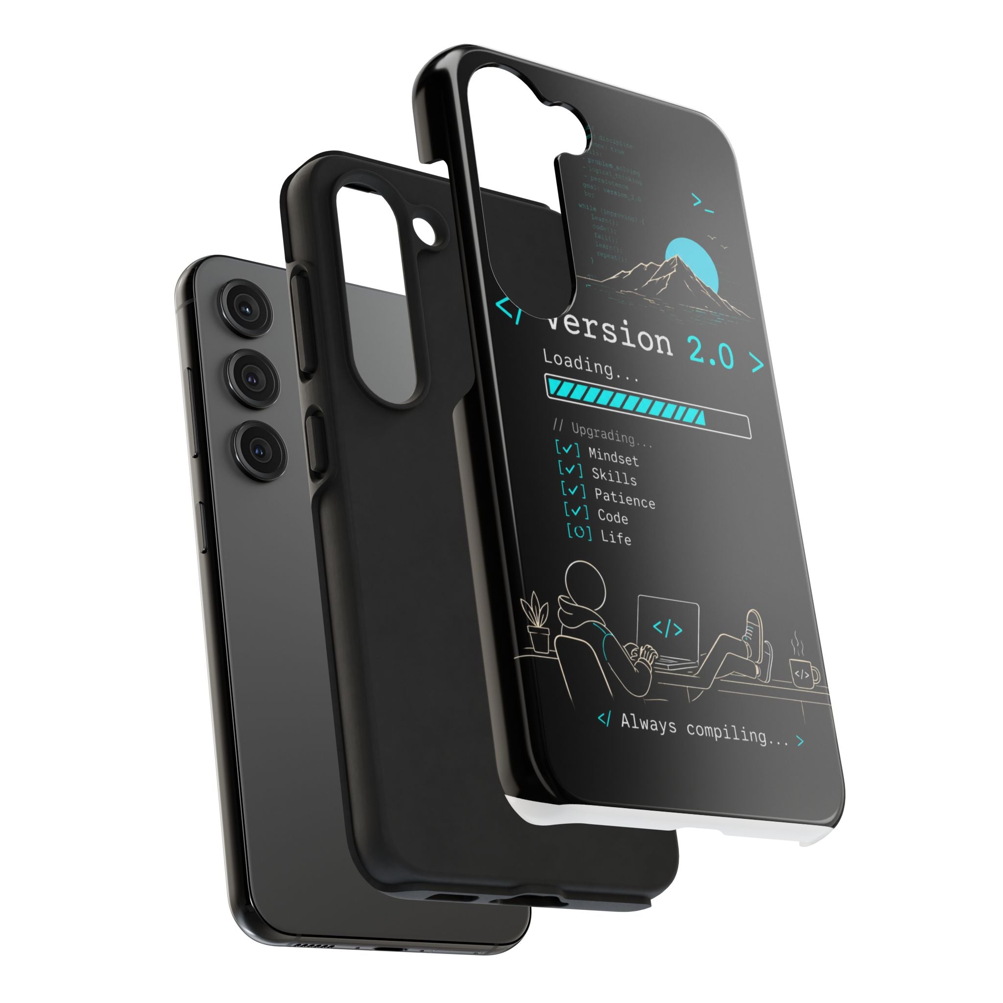 "< Version 2.0 >" Motivational Programmer Coding Graphic Design Tough Phone Case