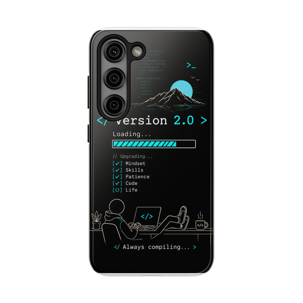 "< Version 2.0 >" Motivational Programmer Coding Graphic Design Tough Phone Case