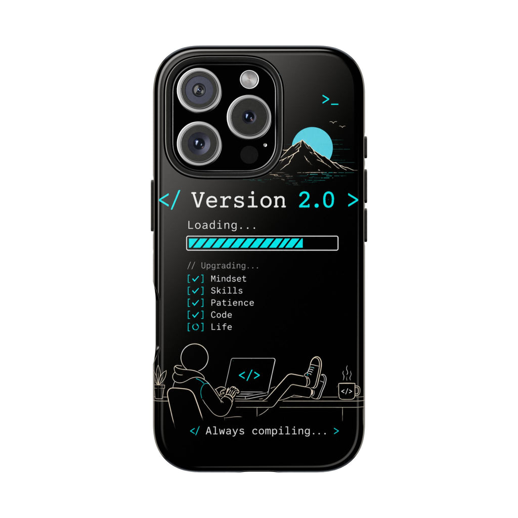 "< Version 2.0 >" Motivational Programmer Coding Graphic Design Tough Phone Case
