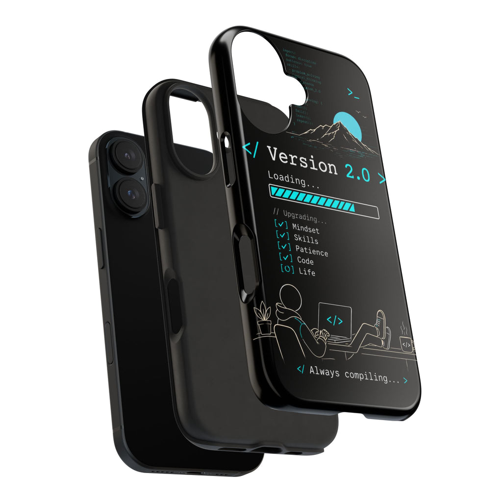 "< Version 2.0 >" Motivational Programmer Coding Graphic Design Tough Phone Case