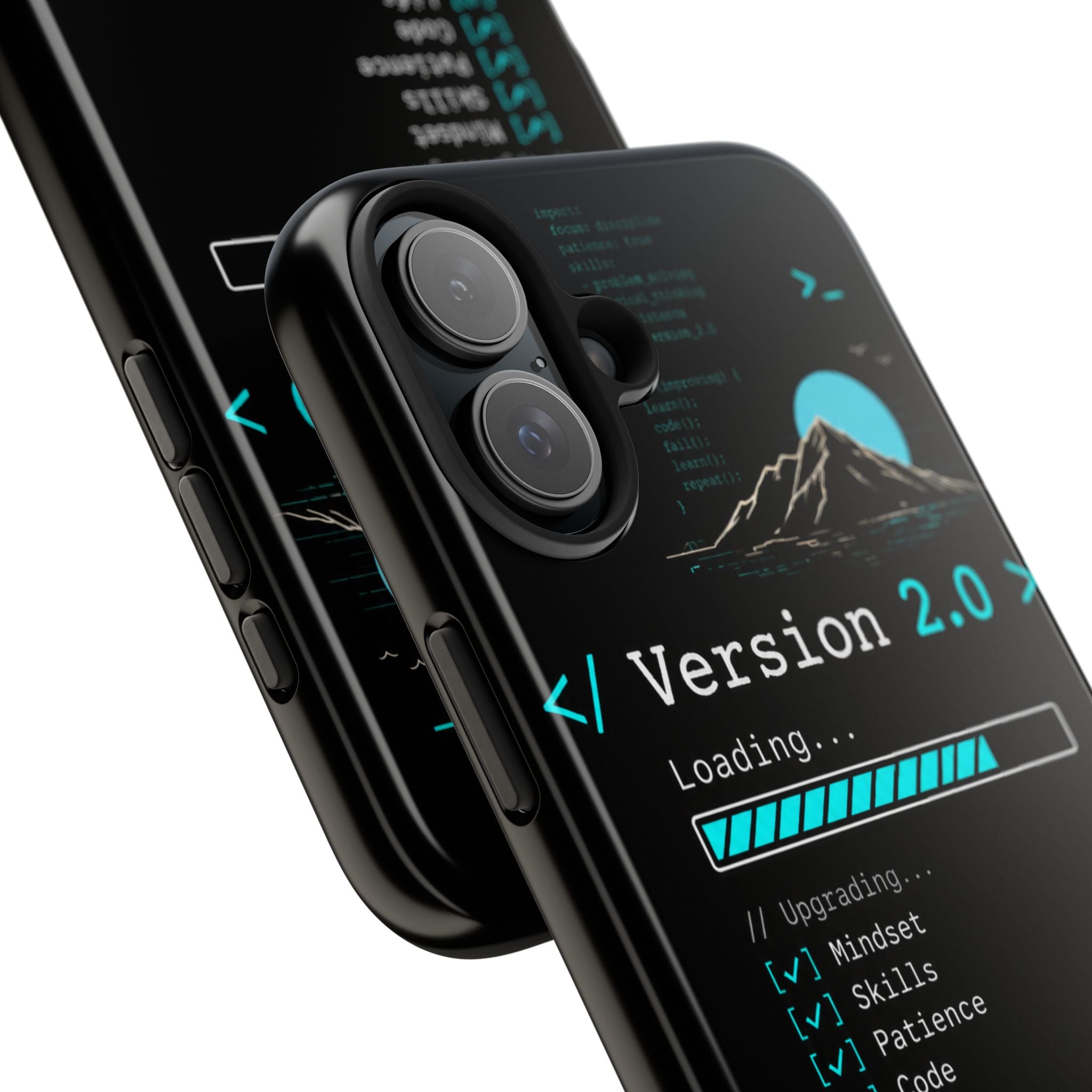 "< Version 2.0 >" Motivational Programmer Coding Graphic Design Tough Phone Case