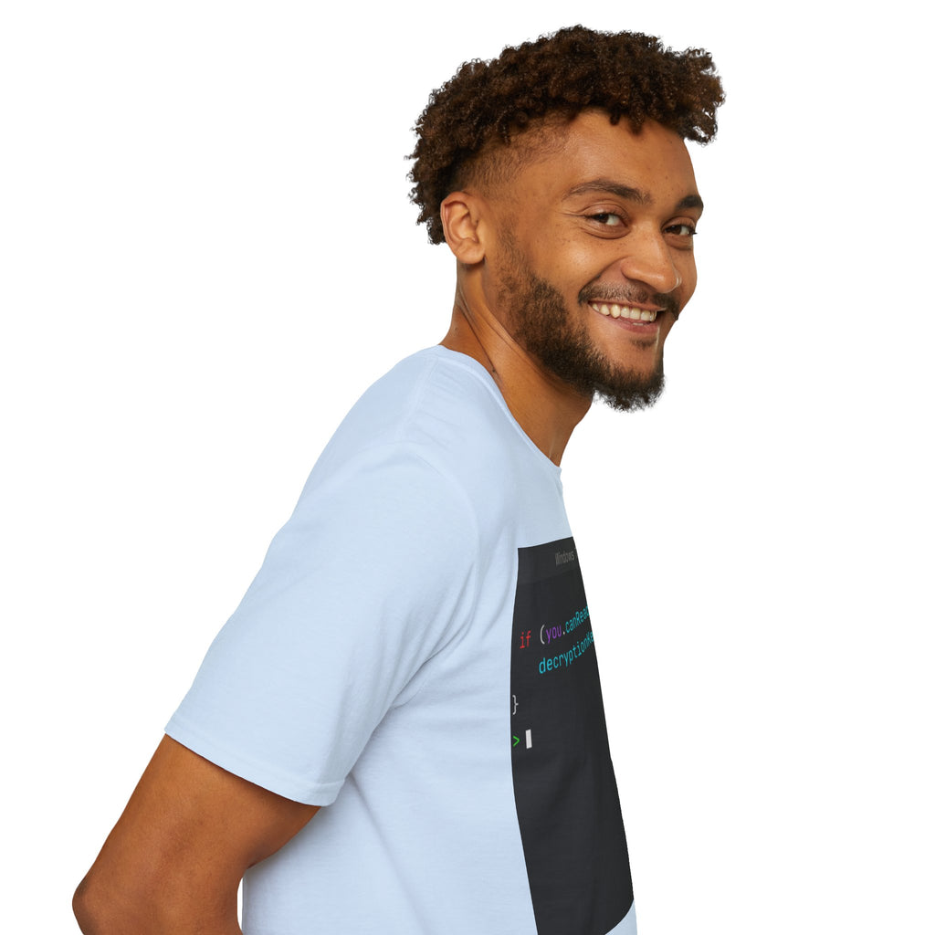 "if (you.canReadThis) { decryptionKeyCompromised(); }" Coding Terminal Tech Humor Graphic T-Shirt