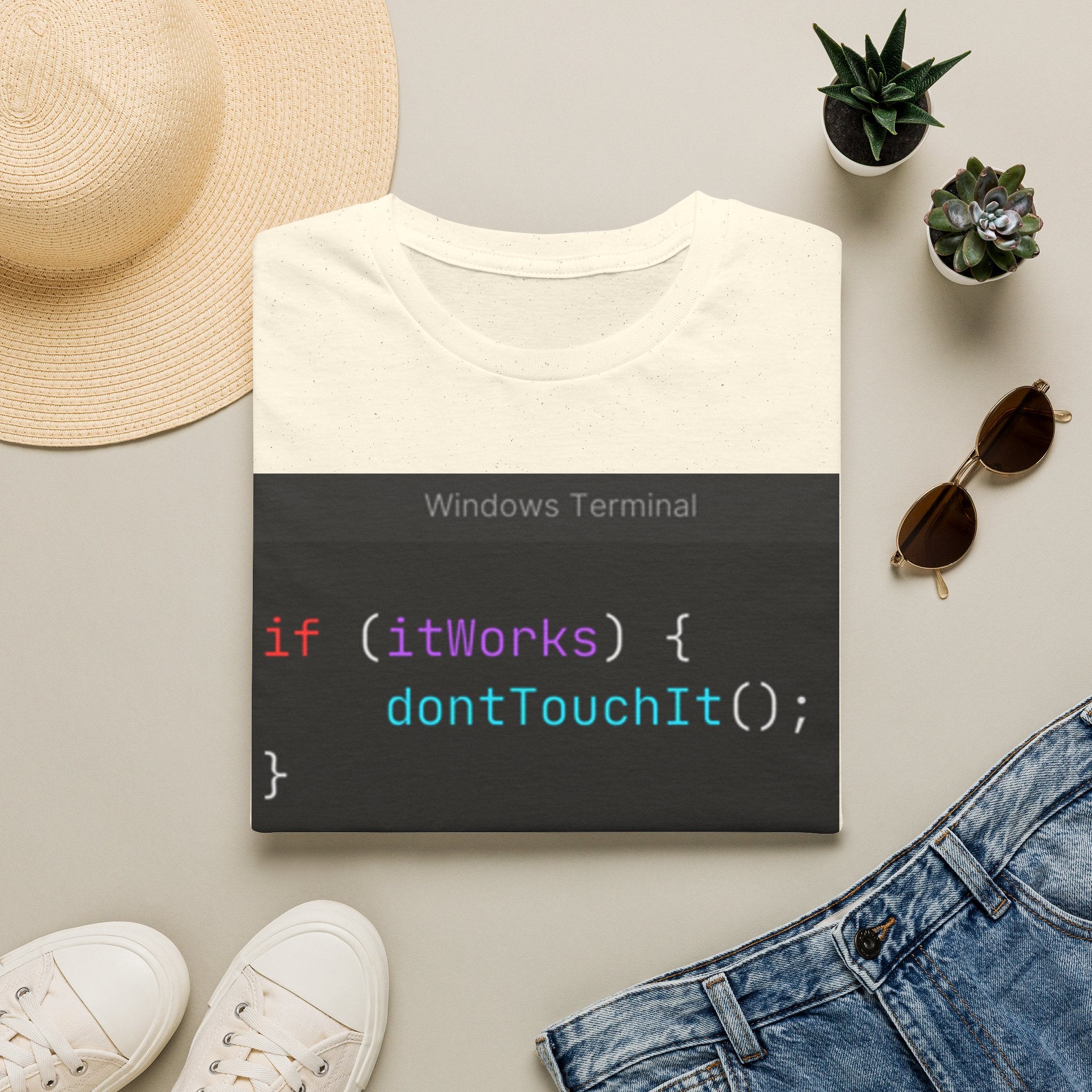 “if (itWorks) { don'tTouchIt(); }” Coding Terminal Tech Humor Graphic T-Shirt