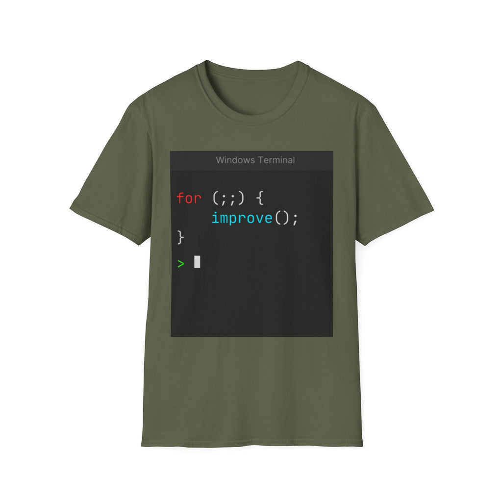 “for (;;){ improve(); }” Coding Terminal Motivational Graphic T-Shirt