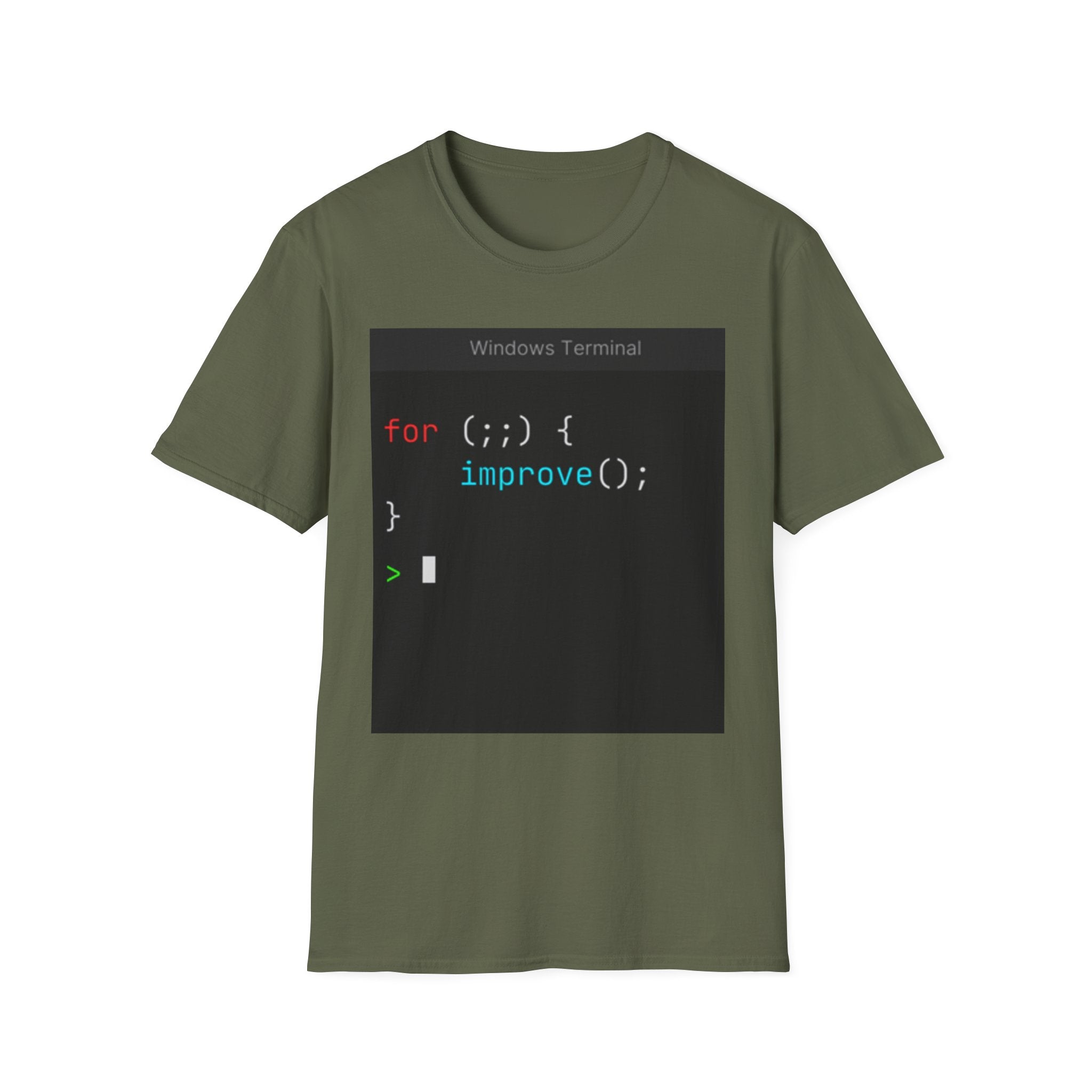 “for (;;){ improve(); }” Coding Terminal Motivational Graphic T-Shirt