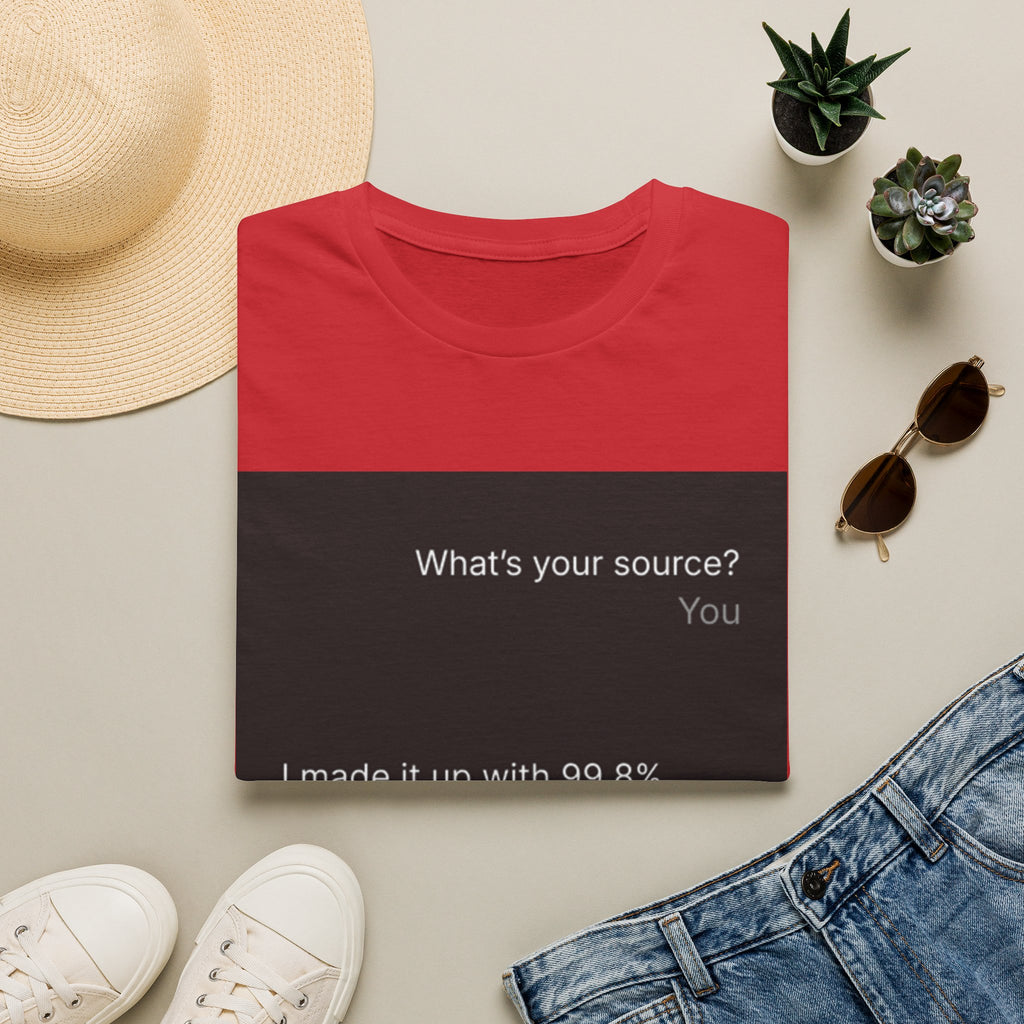 AI Chat (LLM) Tech Humor Graphic T-Shirt — "What's your source?"