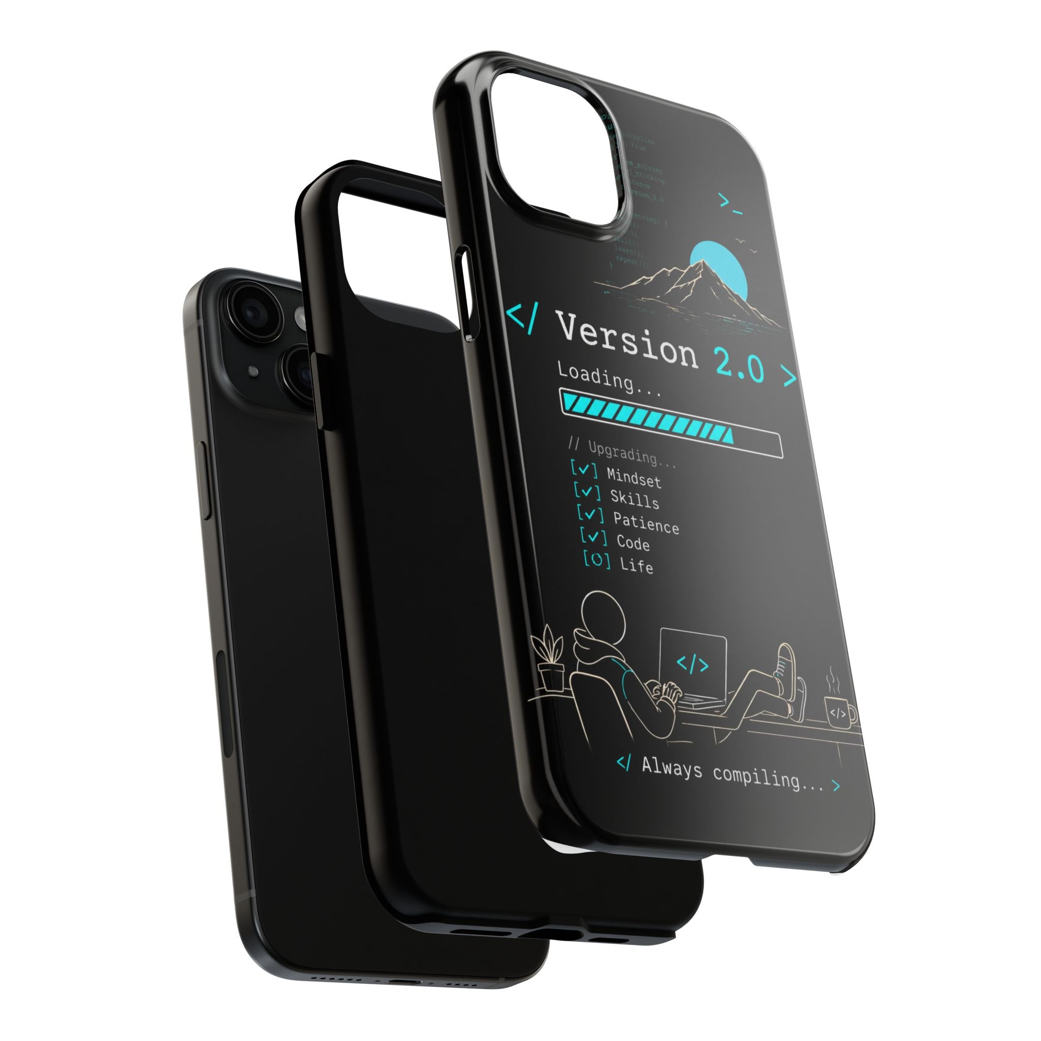 "< Version 2.0 >" Motivational Programmer Coding Graphic Design Tough Phone Case