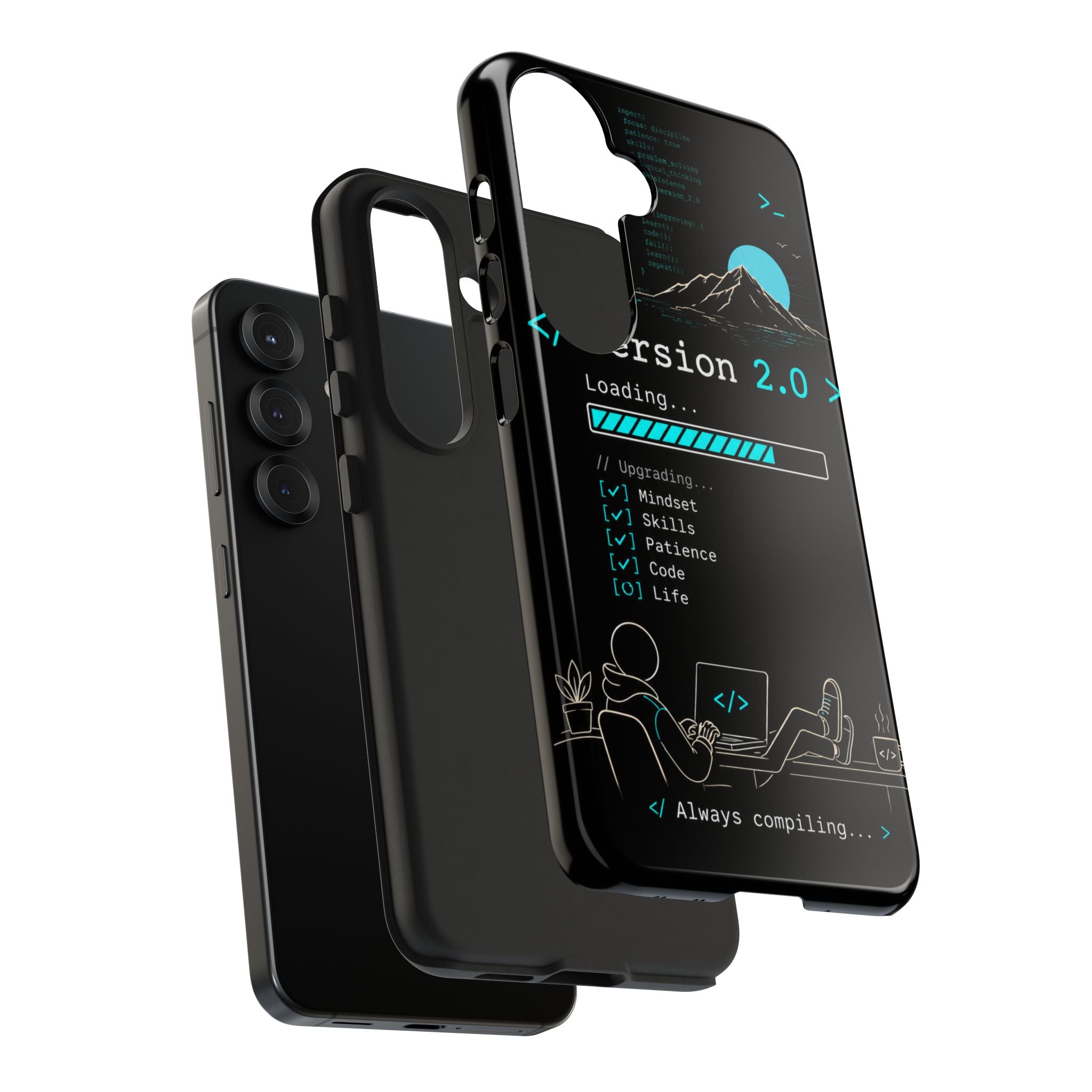 "< Version 2.0 >" Motivational Programmer Coding Graphic Design Tough Phone Case