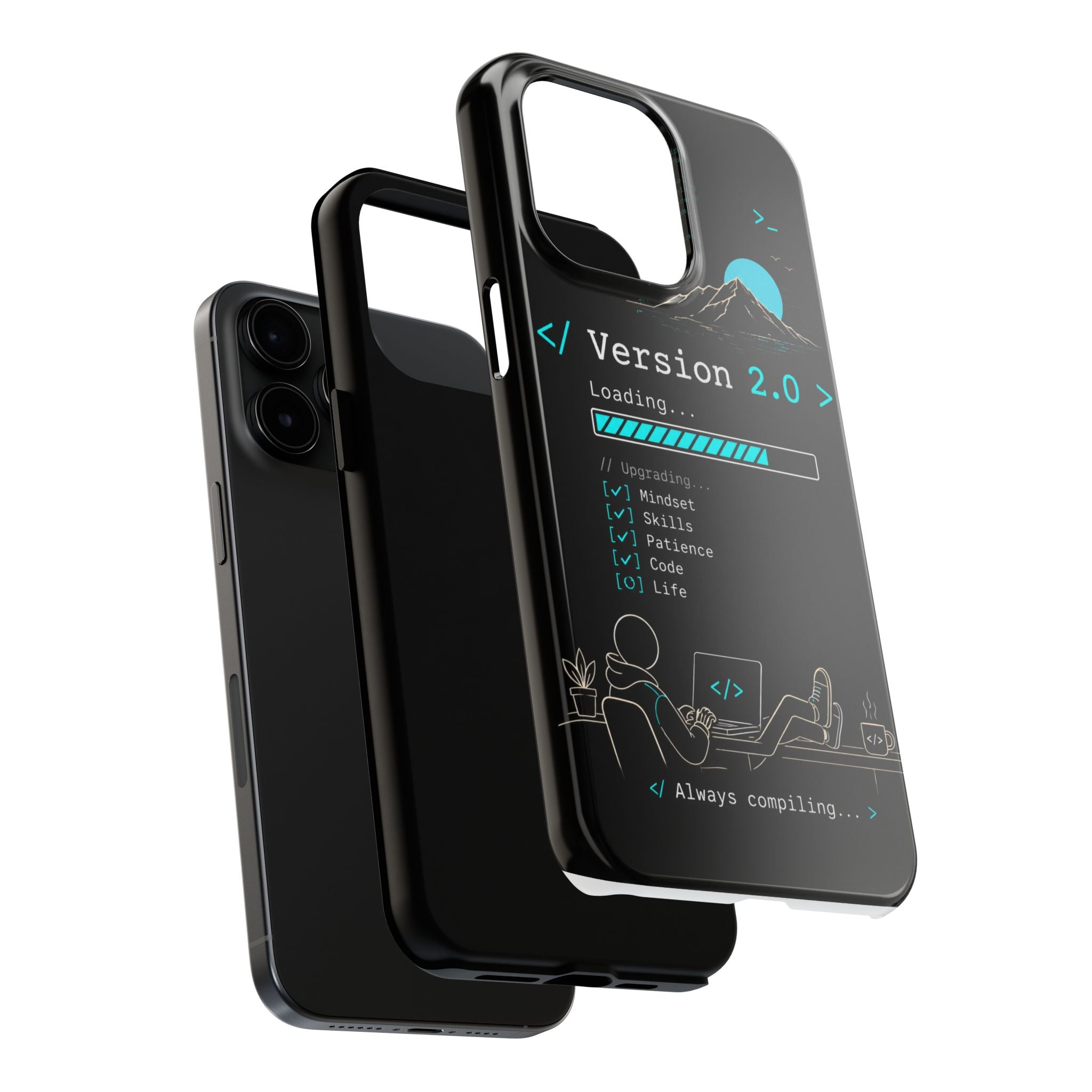 "< Version 2.0 >" Motivational Programmer Coding Graphic Design Tough Phone Case