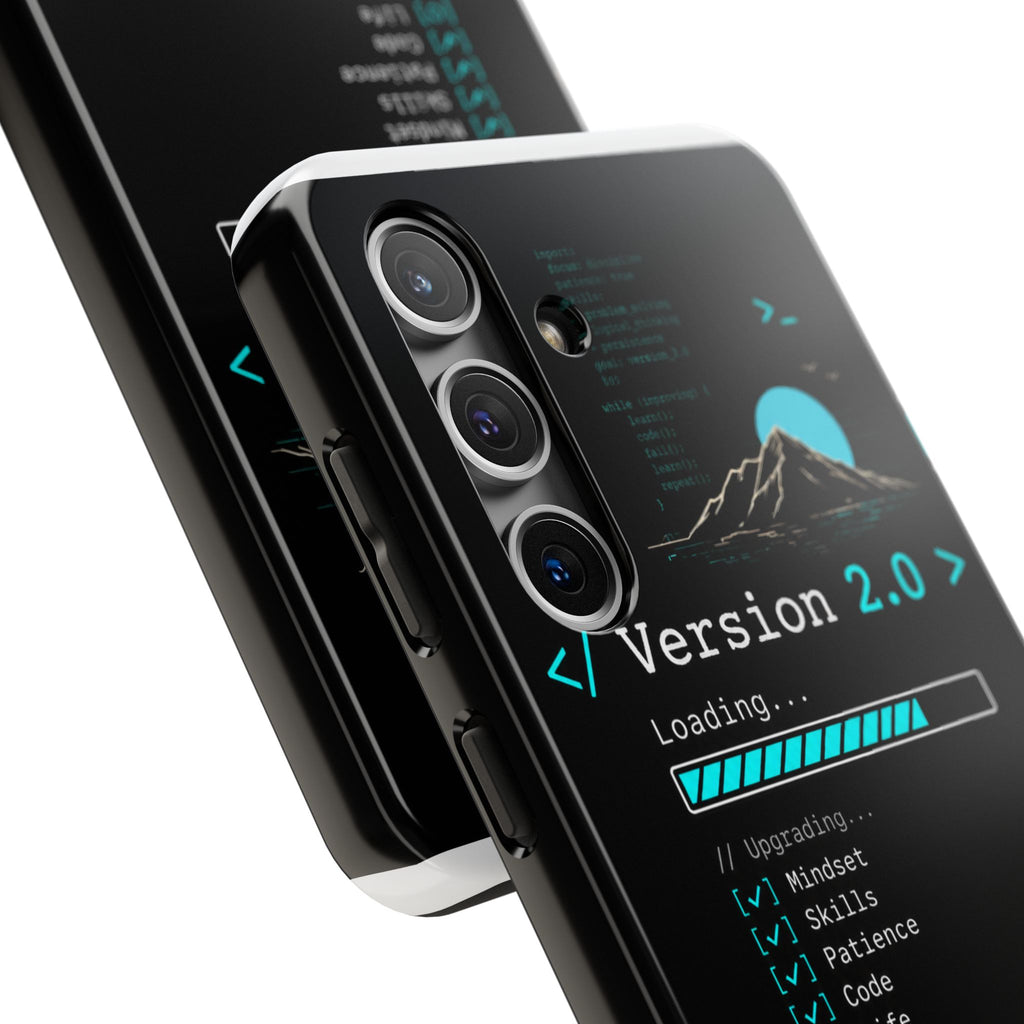 "< Version 2.0 >" Motivational Programmer Coding Graphic Design Tough Phone Case