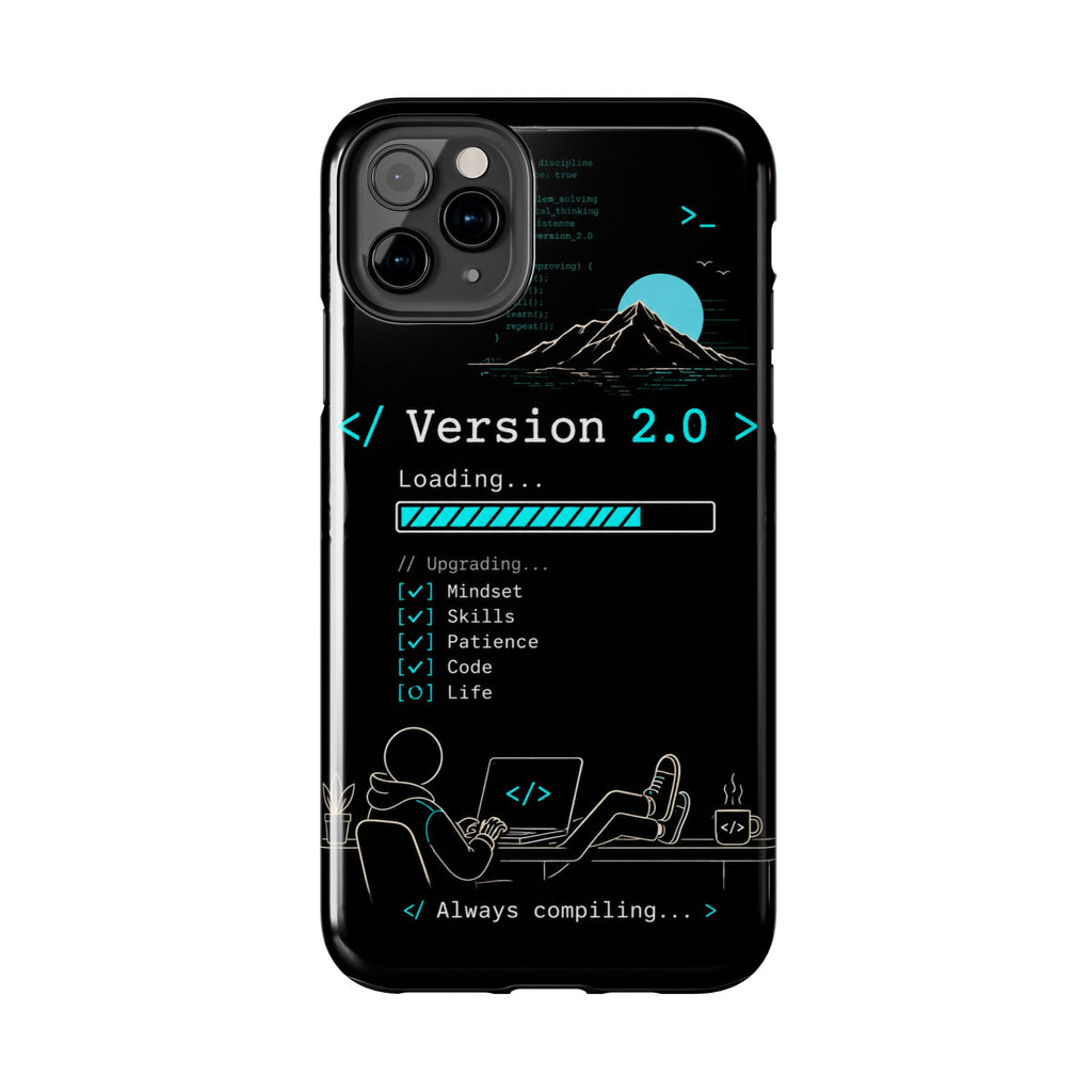 "< Version 2.0 >" Motivational Programmer Coding Graphic Design Tough Phone Case