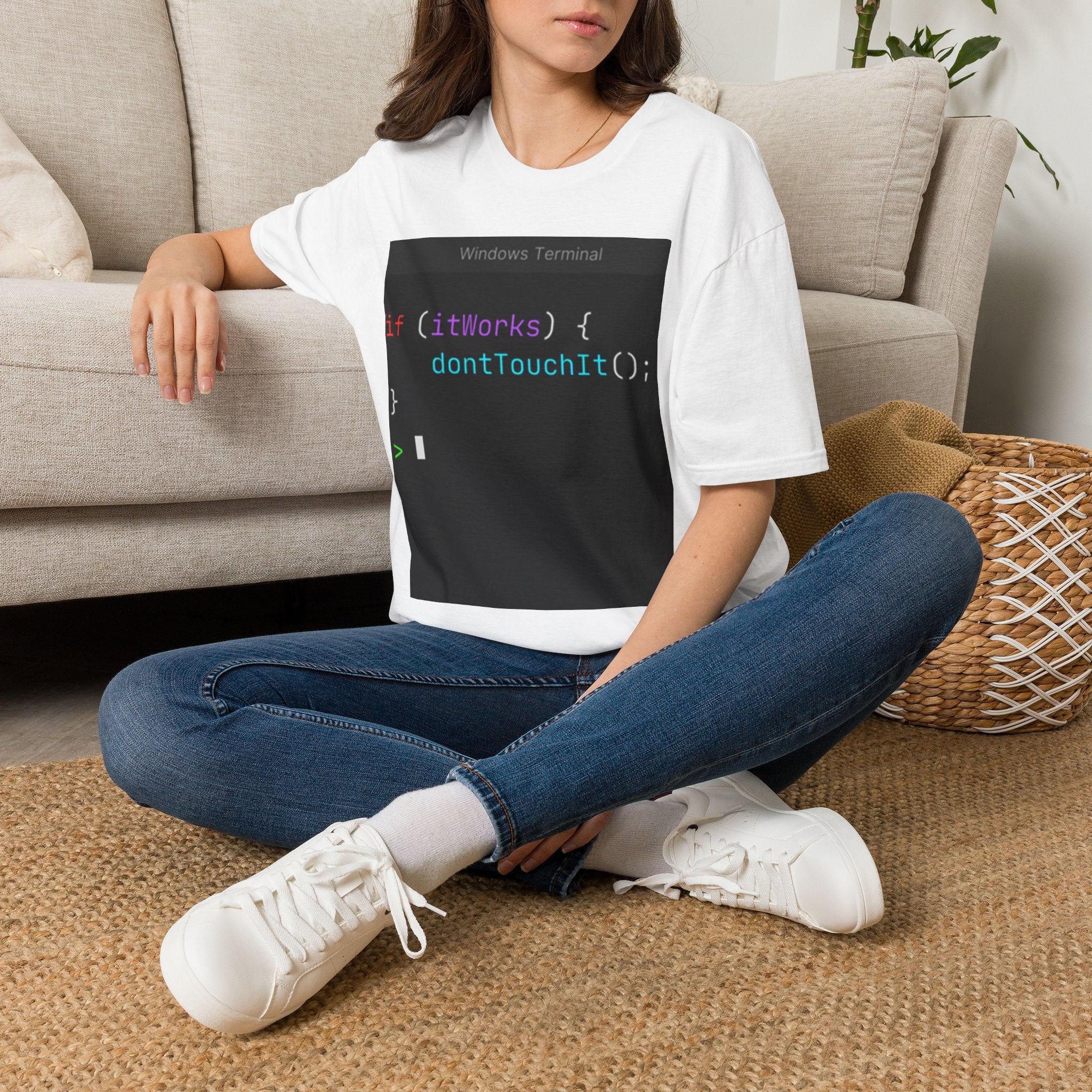 “if (itWorks) { don'tTouchIt(); }” Coding Terminal Tech Humor Graphic T-Shirt