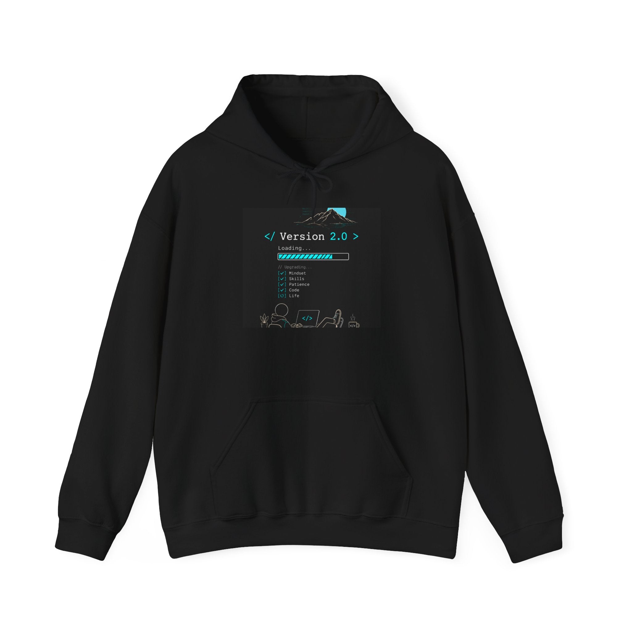 "Version 2.0" Motivational Programmer Coding Neon Black & Blue Hoodie