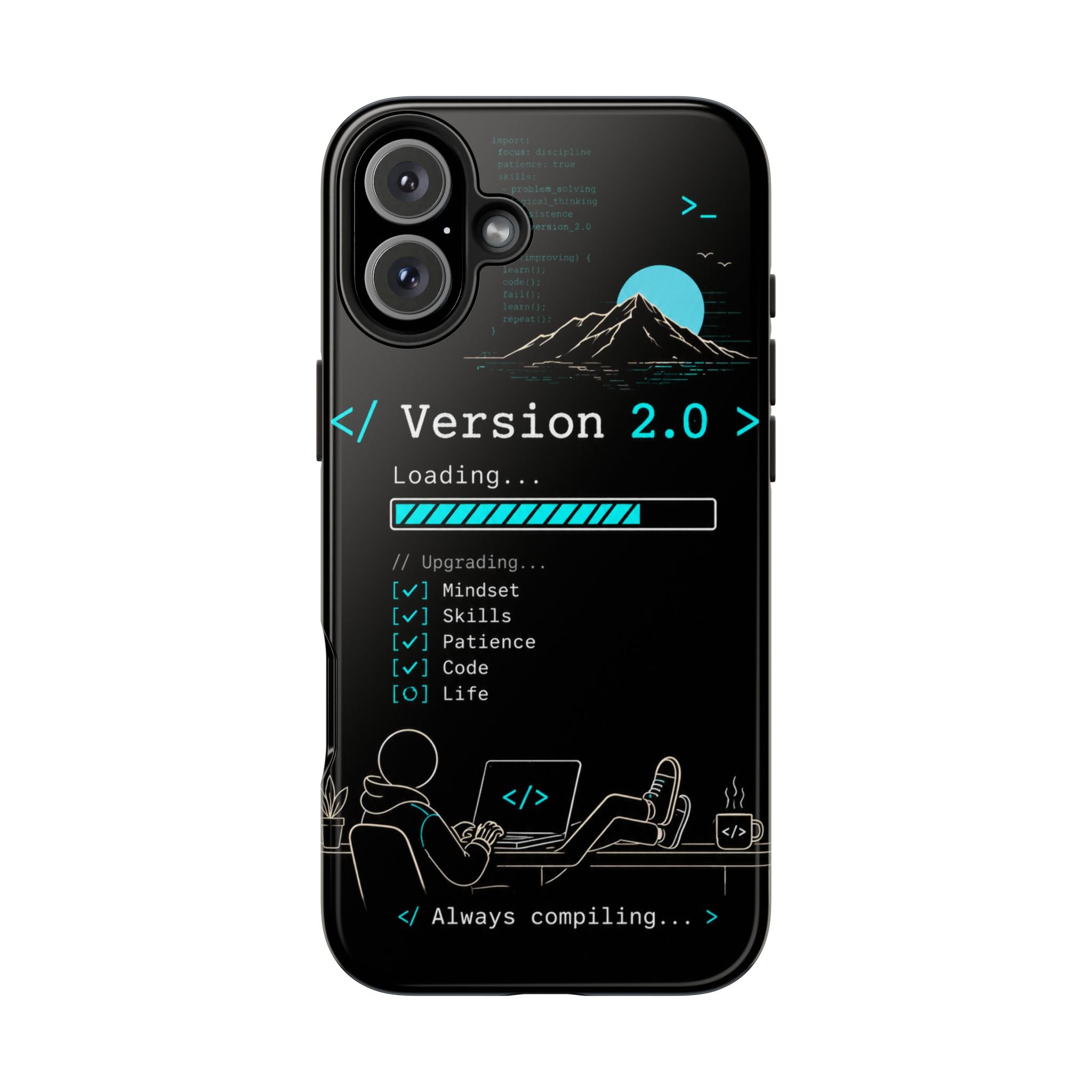 "< Version 2.0 >" Motivational Programmer Coding Graphic Design Tough Phone Case