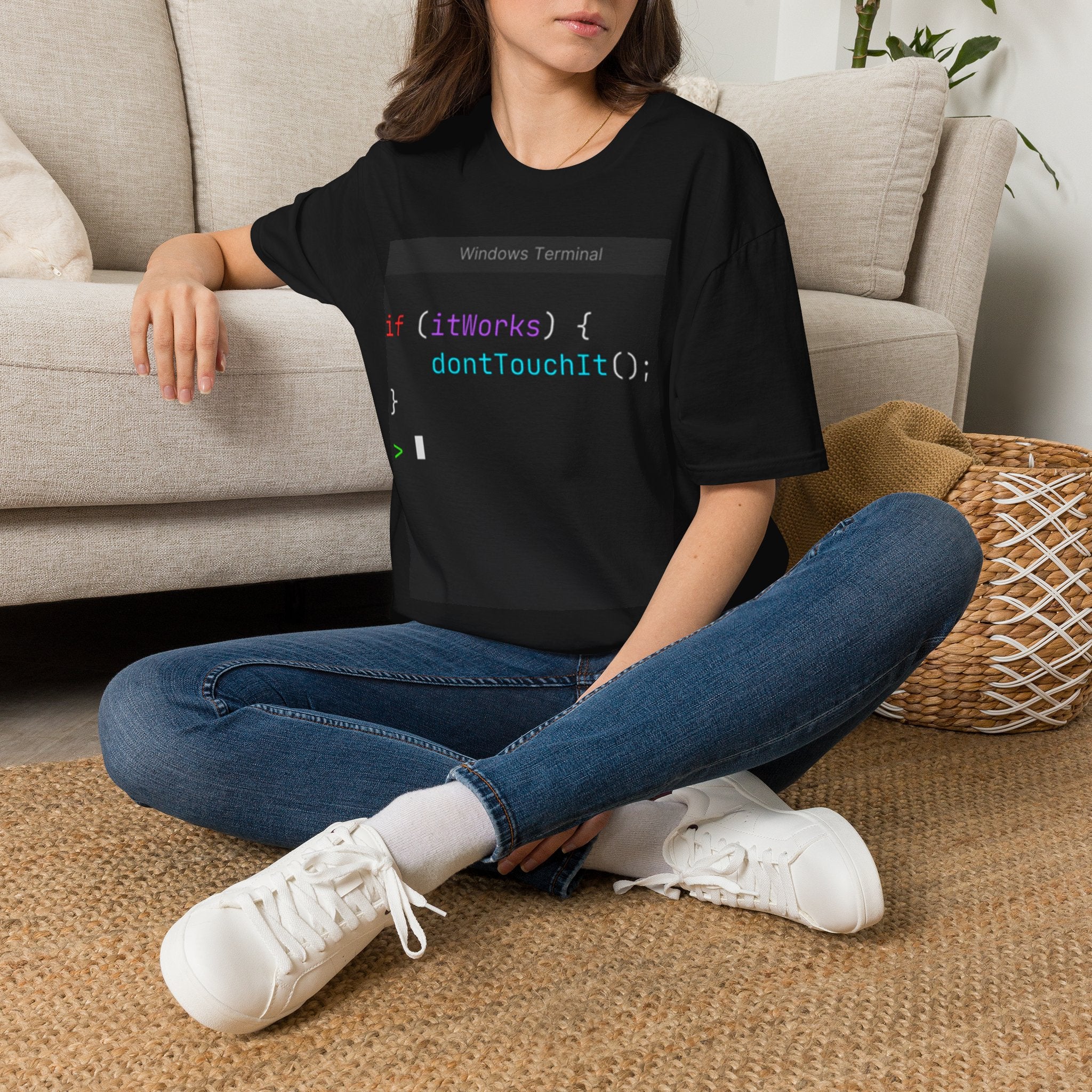 “if (itWorks) { don'tTouchIt(); }” Coding Terminal Tech Humor Graphic T-Shirt