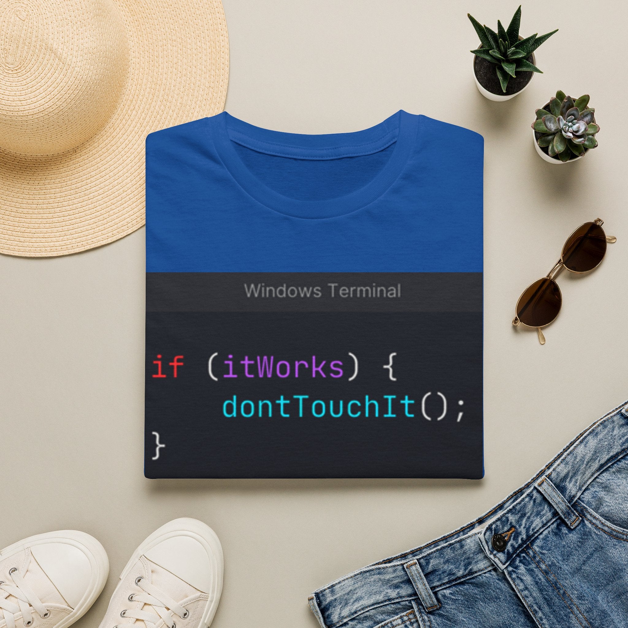 “if (itWorks) { don'tTouchIt(); }” Coding Terminal Tech Humor Graphic T-Shirt