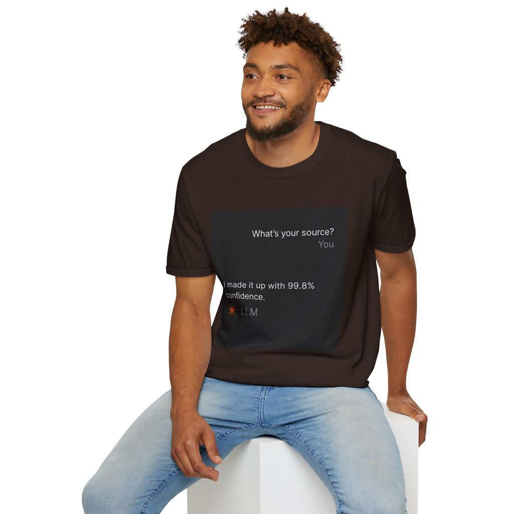 AI Chat (LLM) Tech Humor Graphic T-Shirt — "What's your source?"