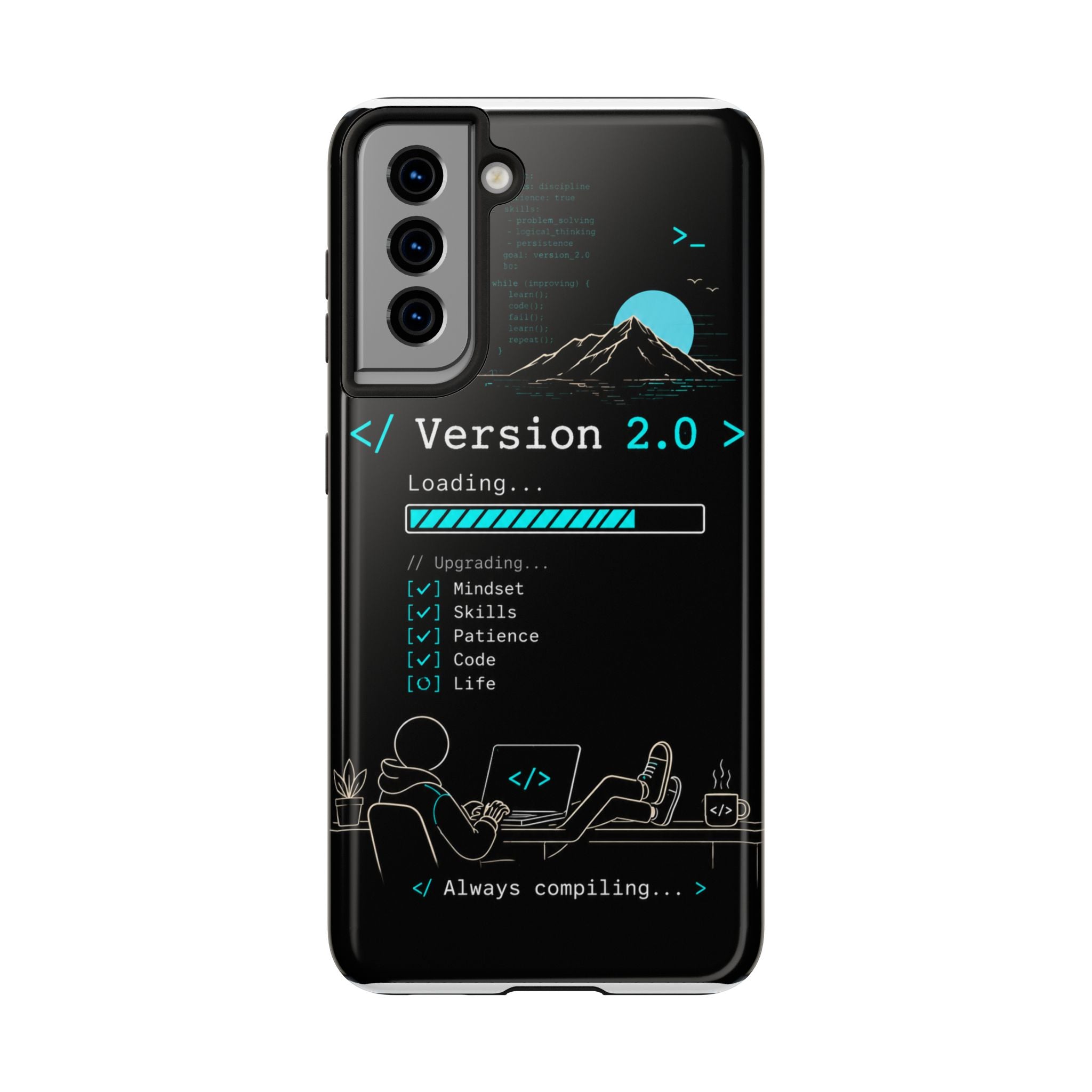"< Version 2.0 >" Motivational Programmer Coding Graphic Design Tough Phone Case