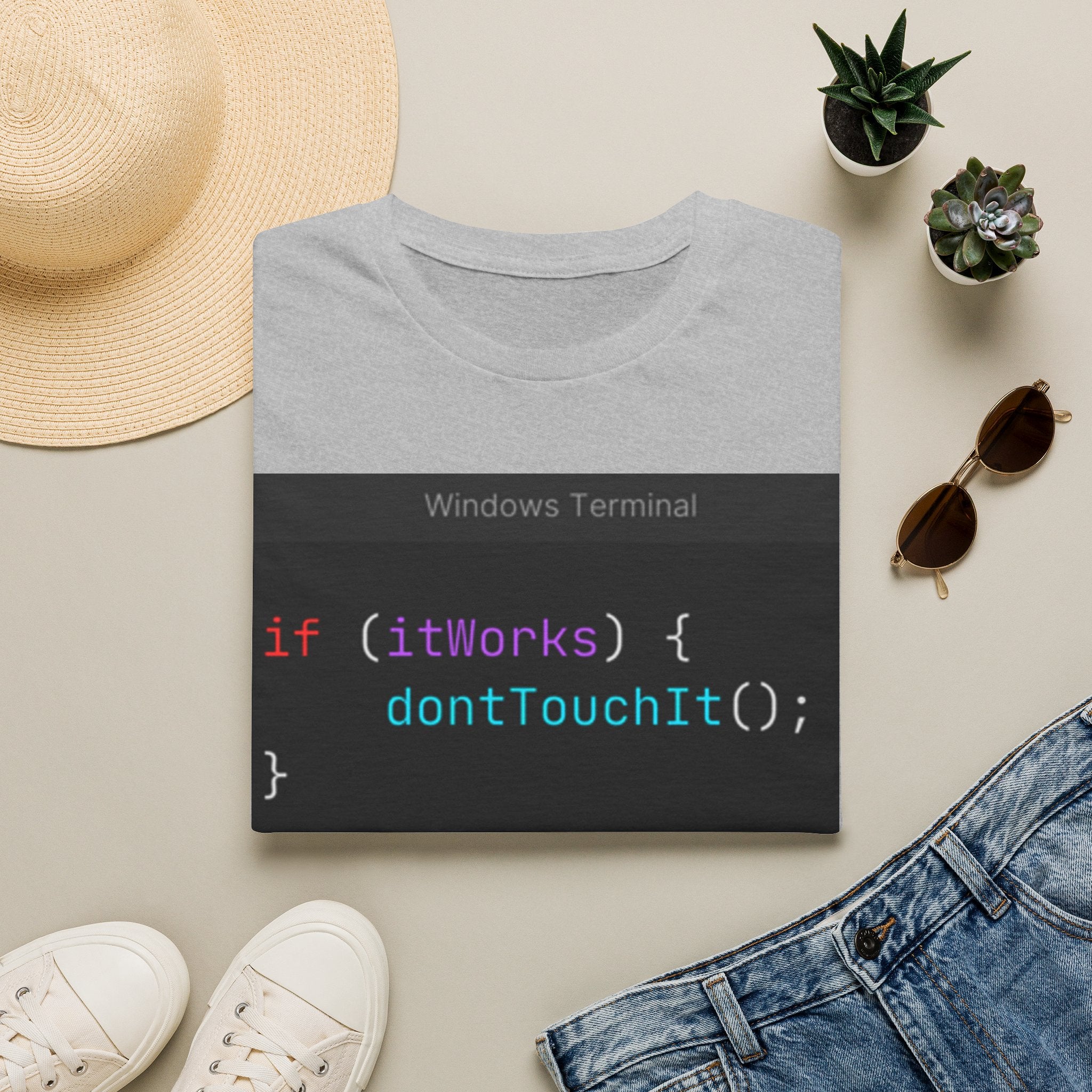 “if (itWorks) { don'tTouchIt(); }” Coding Terminal Tech Humor Graphic T-Shirt