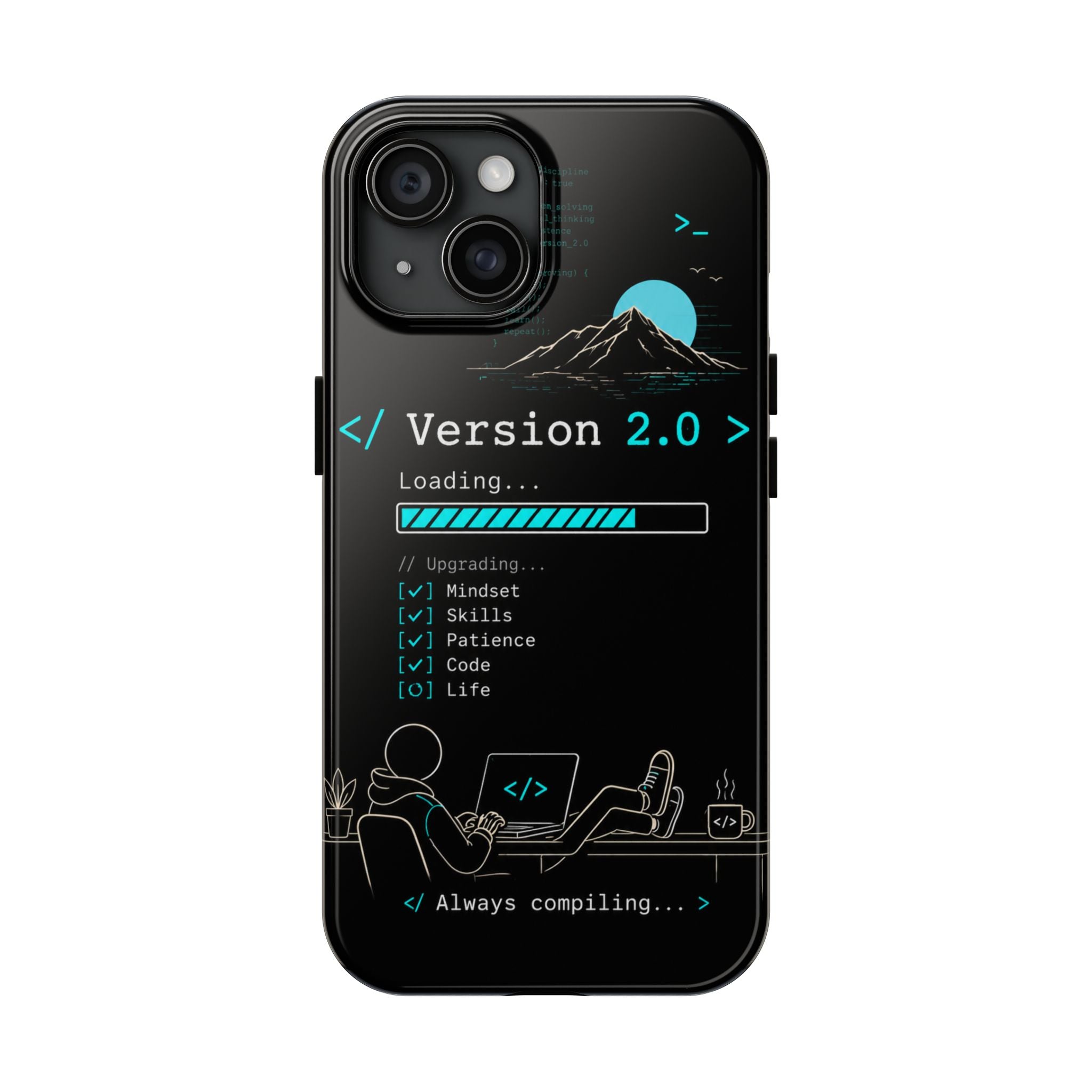 "< Version 2.0 >" Motivational Programmer Coding Graphic Design Tough Phone Case