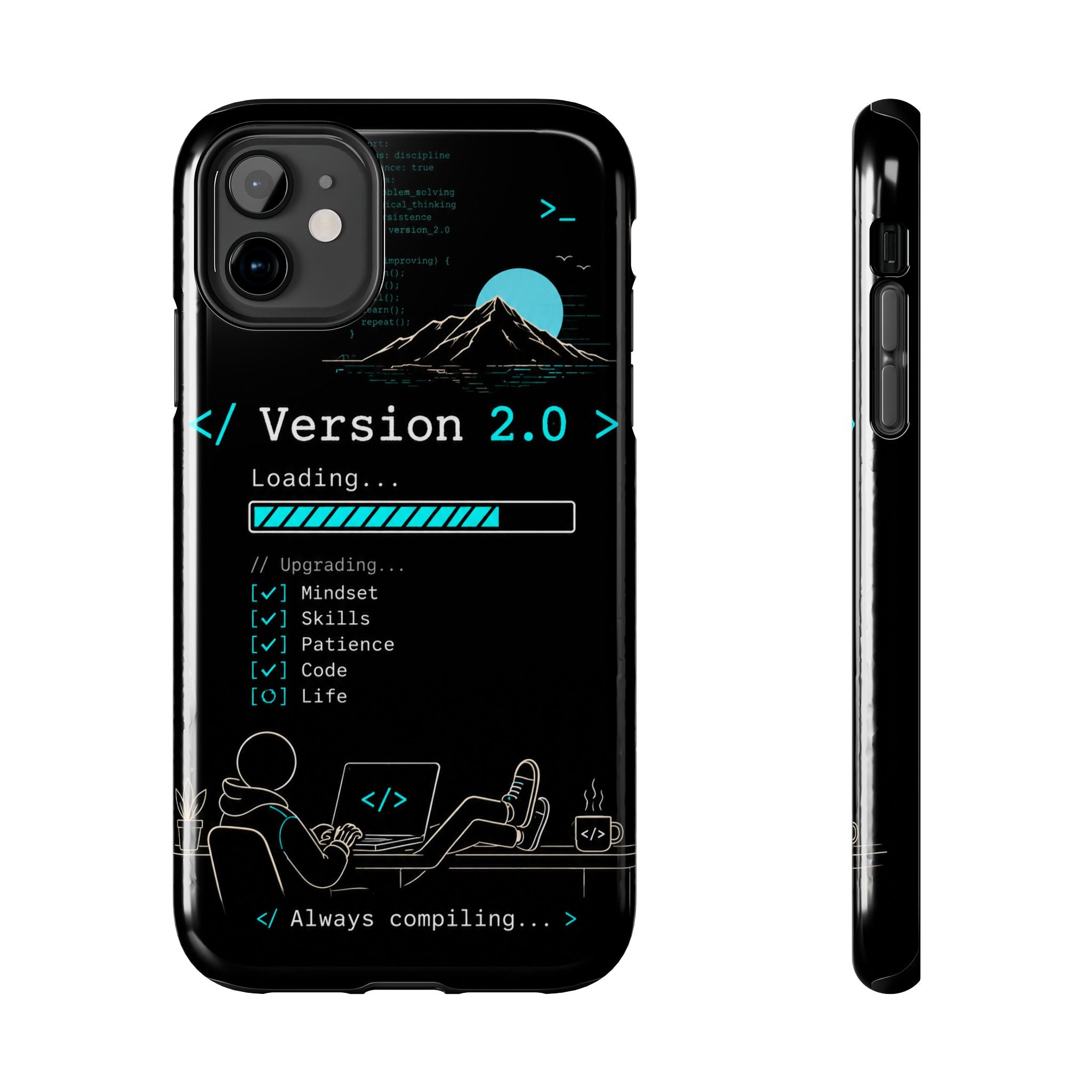 "< Version 2.0 >" Motivational Programmer Coding Graphic Design Tough Phone Case